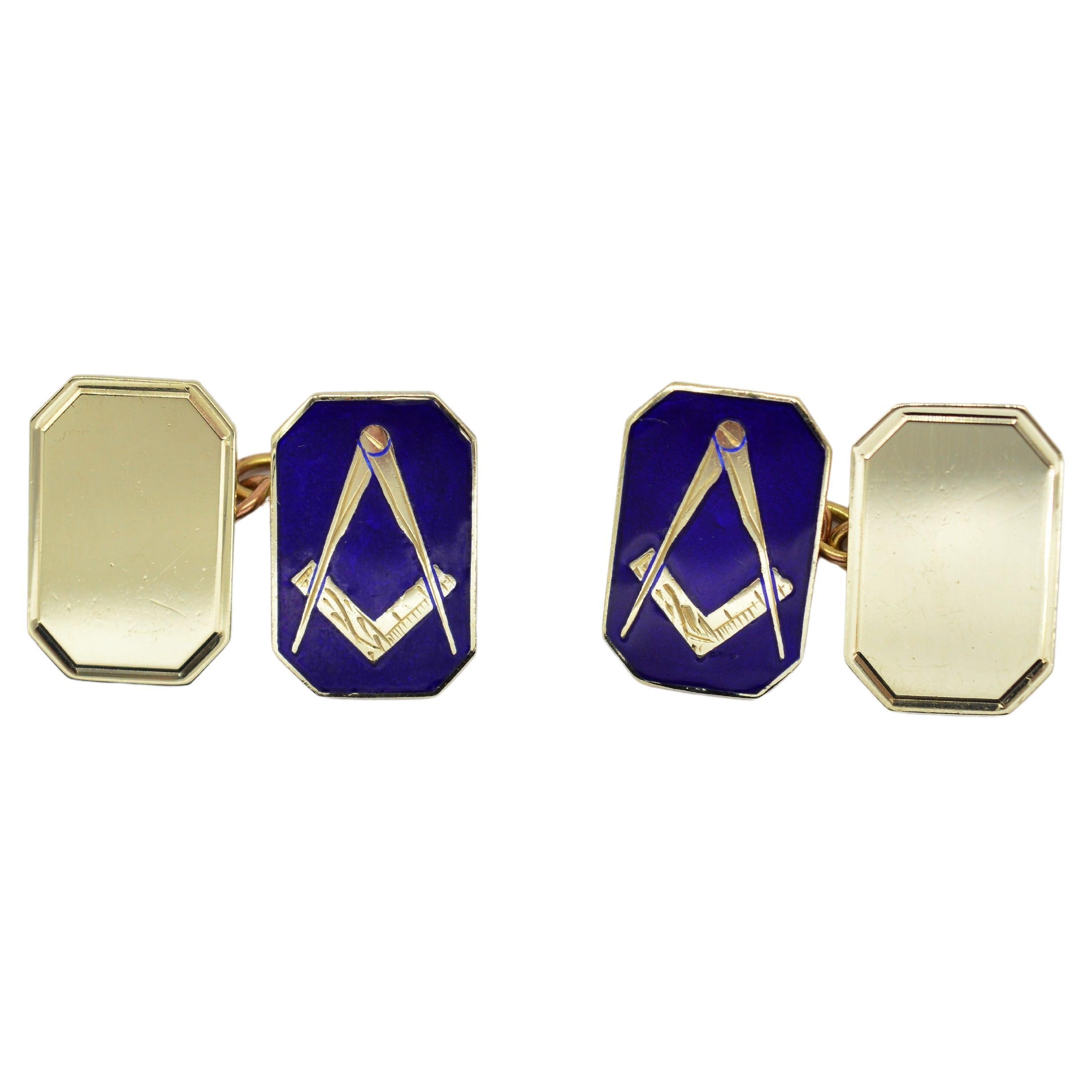 9 Karat Gold Emaille Freemason Masons Art Deco Klassische Manschettenknöpfe Geschenk Present