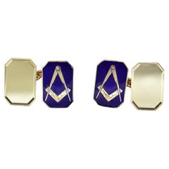 Boutons de manchette vintage classiques Art Déco Masons en or 9 carats et émail, cadeau de fiançailles