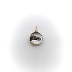 Vintage 9K Gold Essex Crystal Charm with Racing Horse Portrait