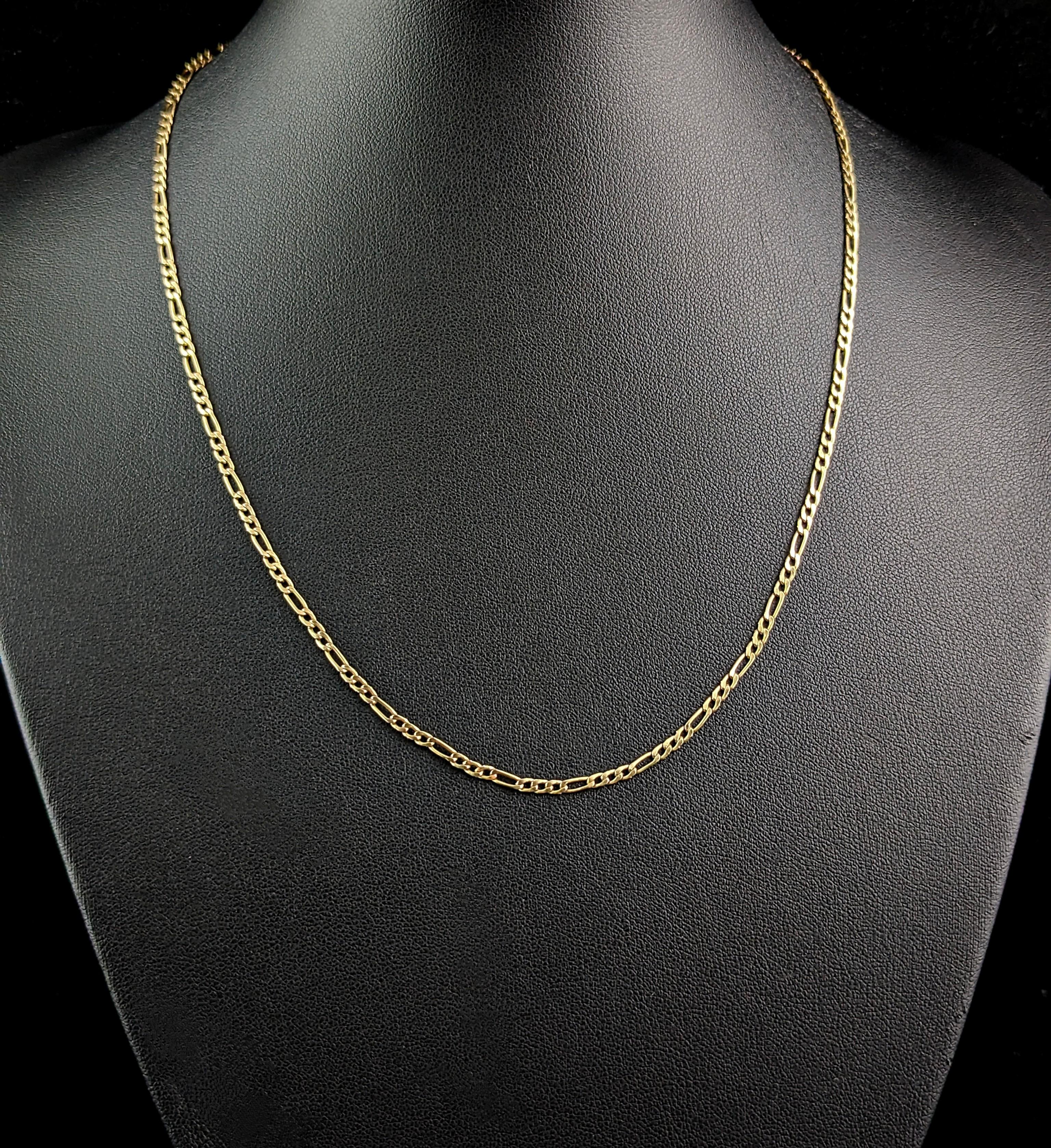 Vintage 9k gold Figaro link chain necklace  For Sale 5