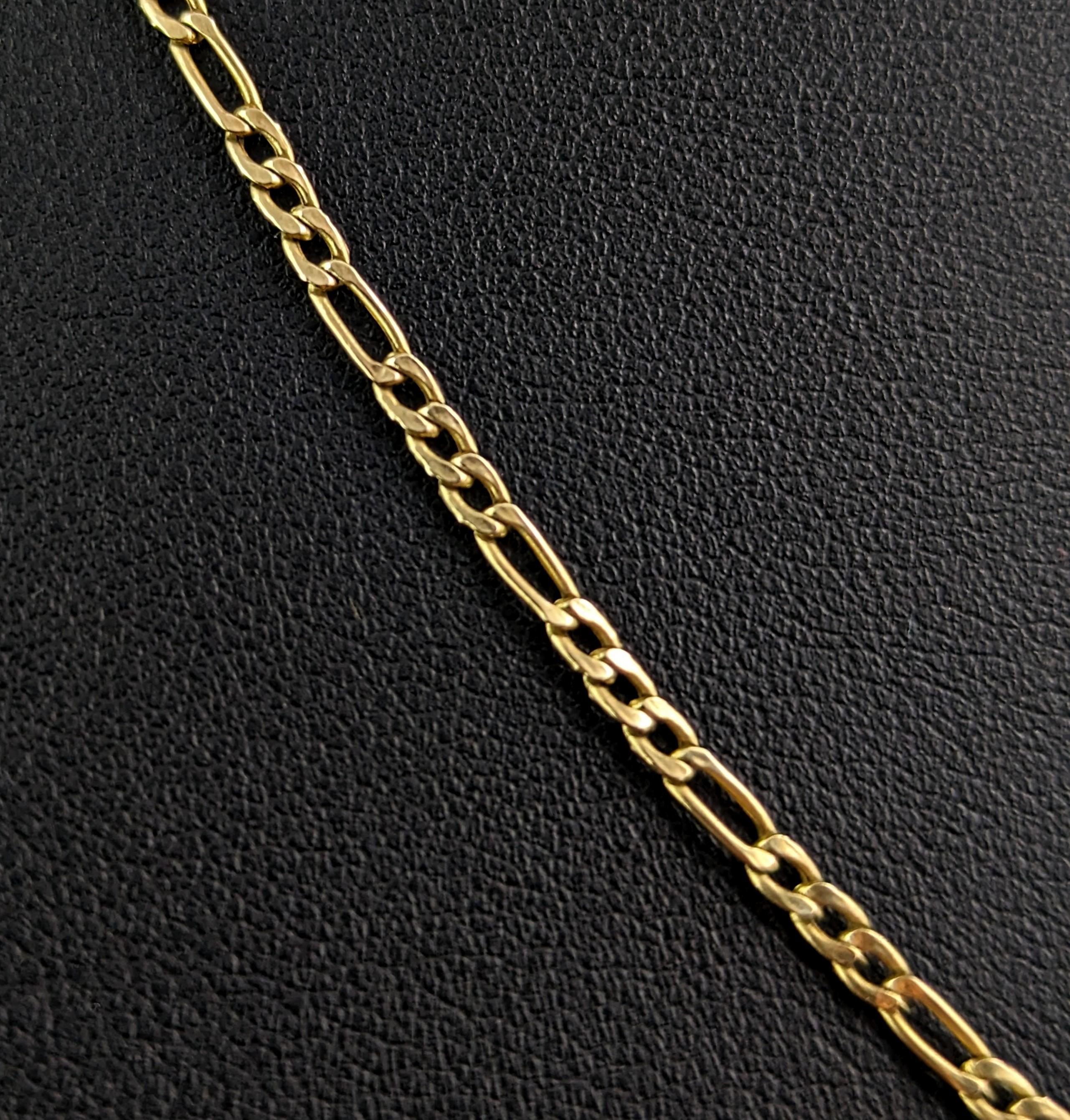 Vintage 9k gold Figaro link chain necklace  For Sale 6