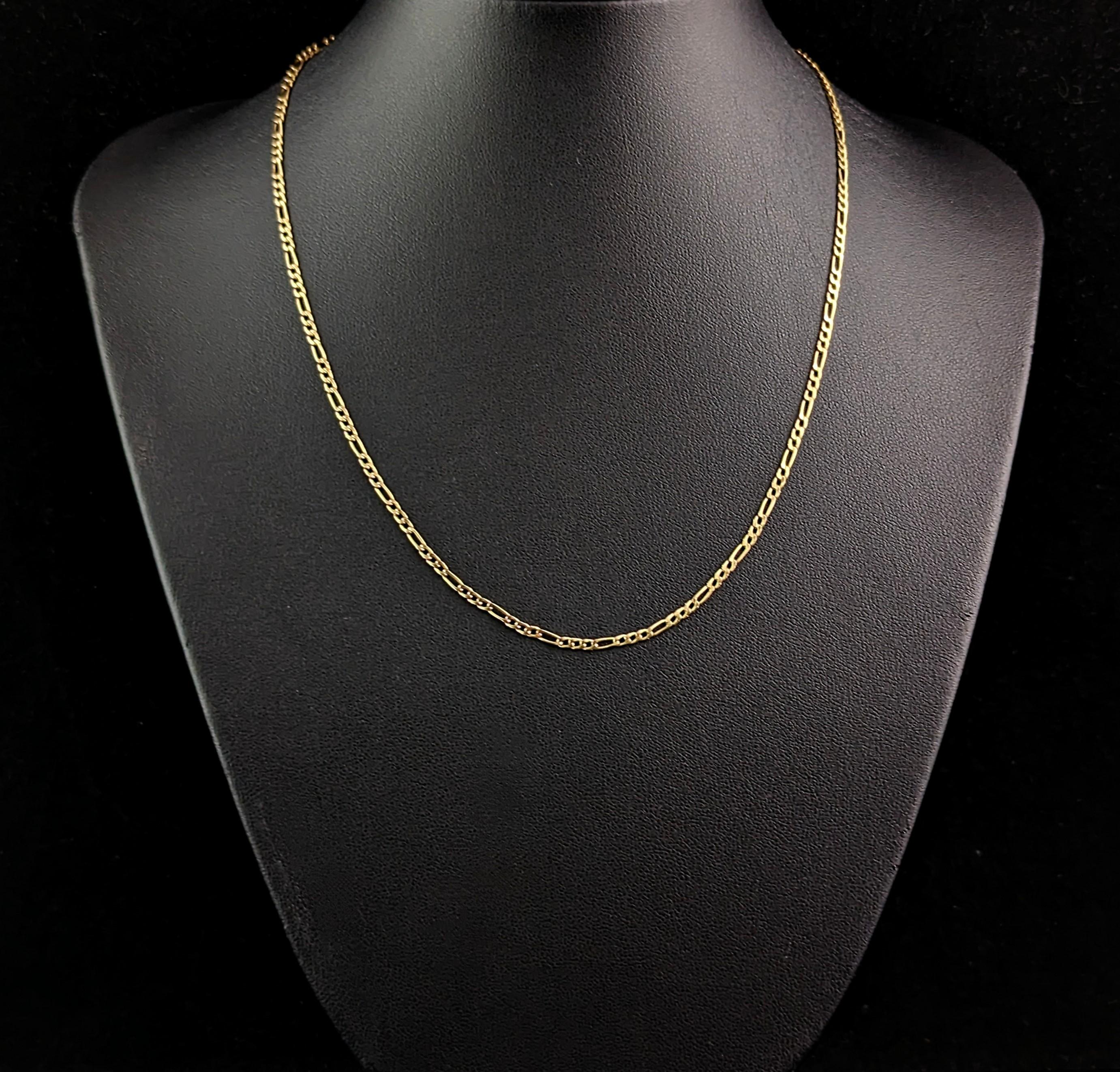 Vintage 9k gold Figaro link chain necklace  For Sale 7