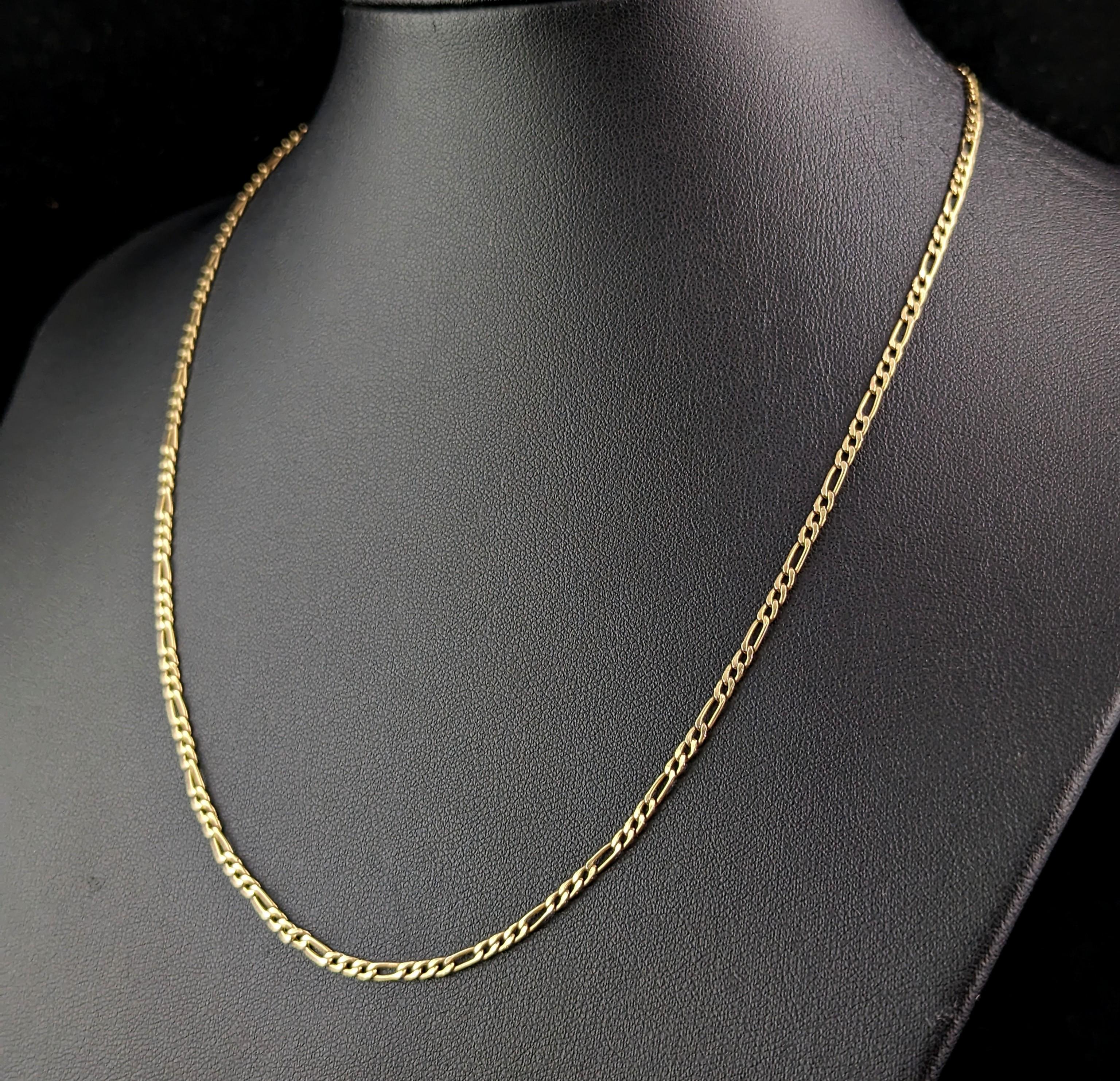 Modern Vintage 9k gold Figaro link chain necklace  For Sale