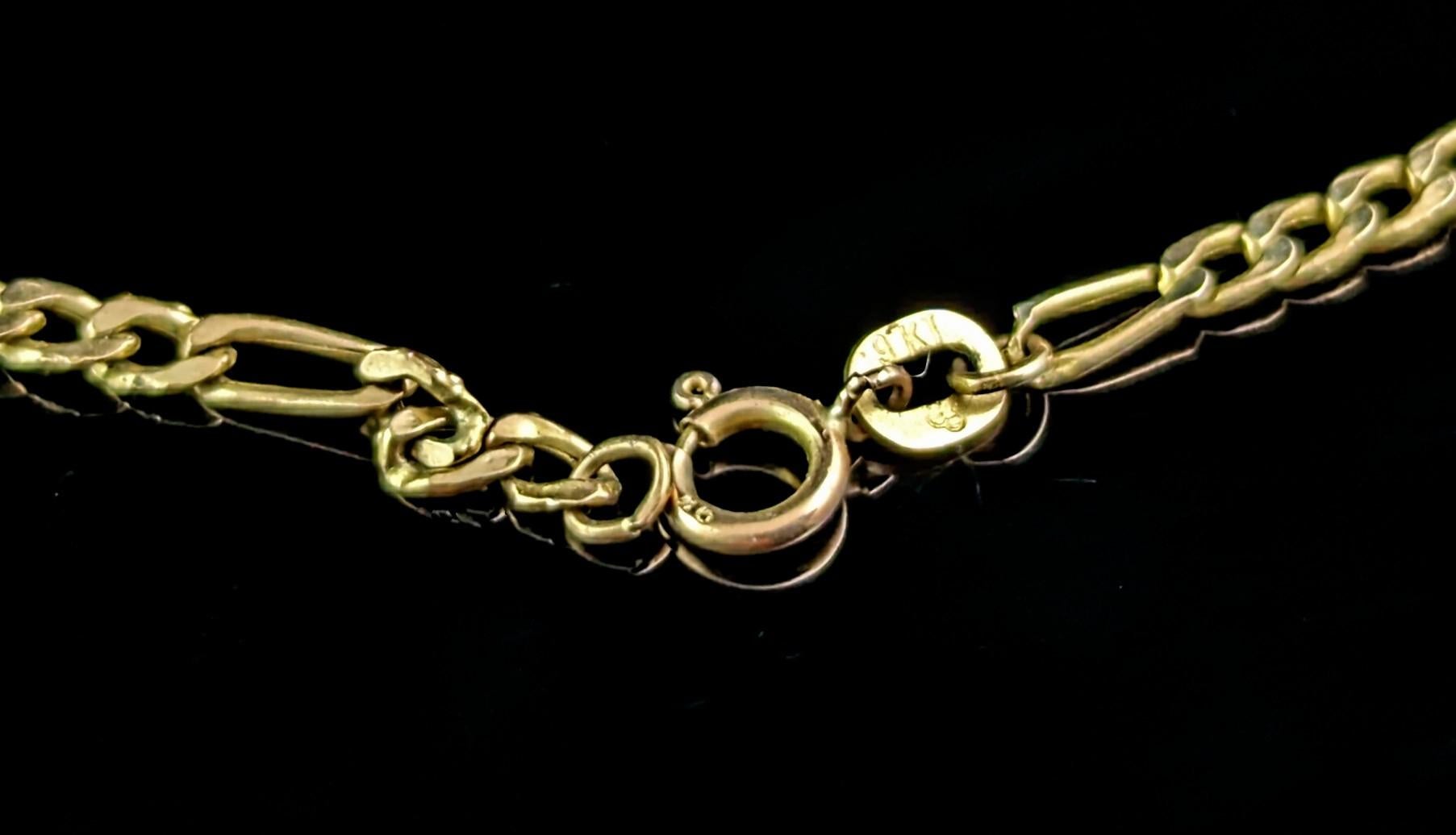 Women's or Men's Vintage 9k gold Figaro link chain necklace  For Sale
