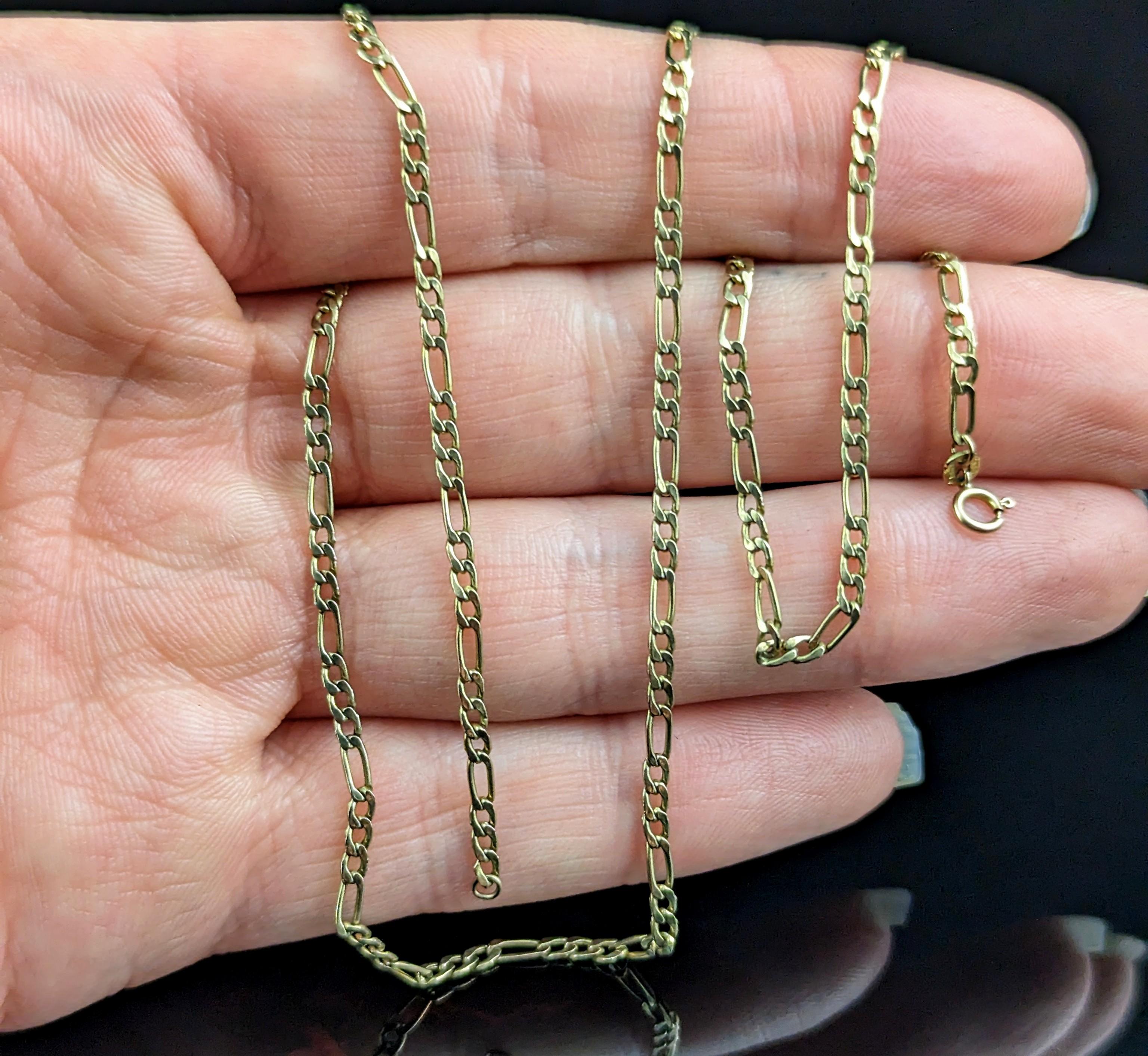 Vintage 9k gold Figaro link chain necklace  For Sale 2