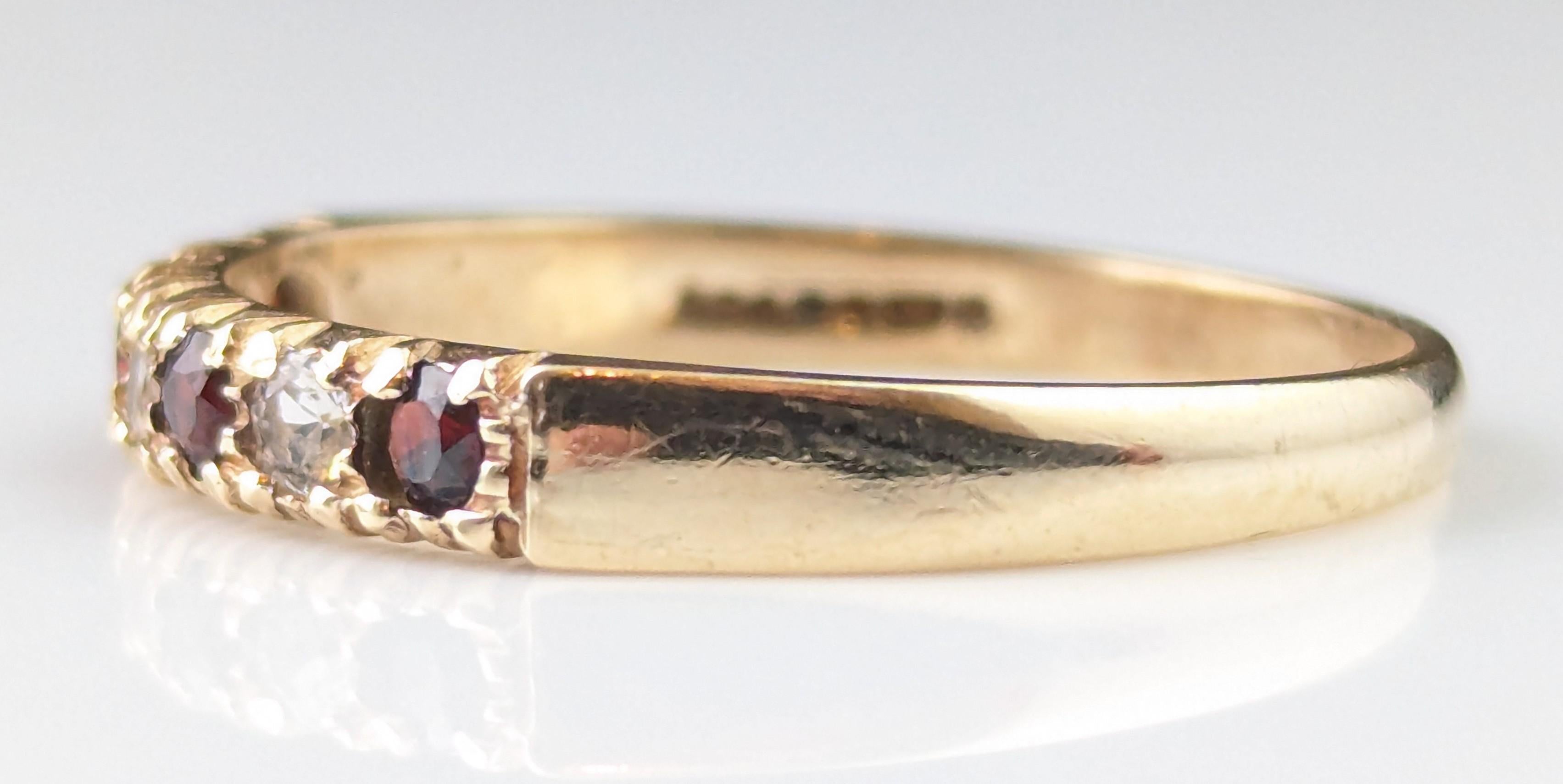 Vintage 9k gold Garnet and Paste half hoop ring For Sale 5
