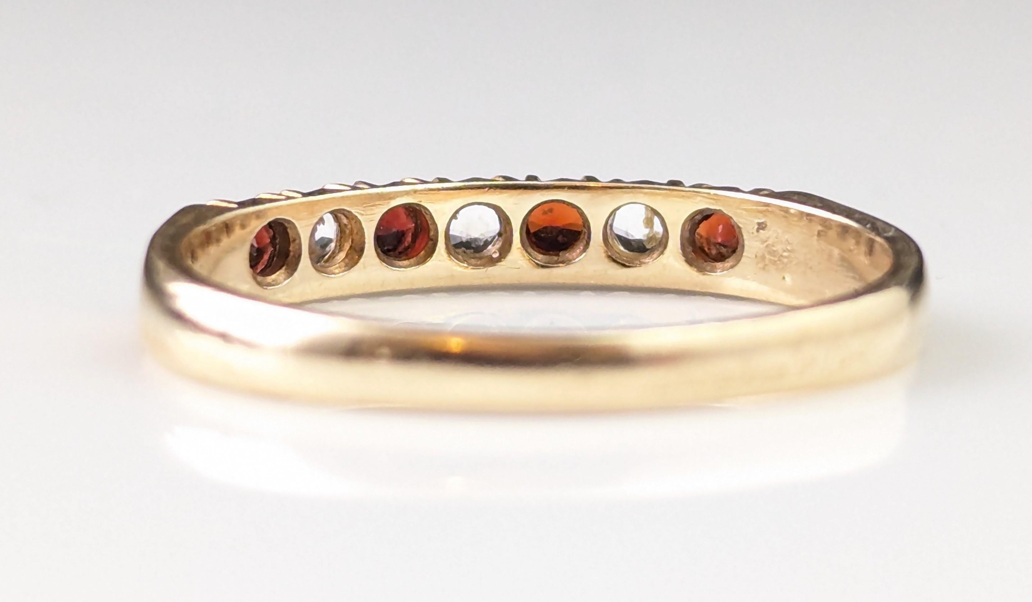 Vintage 9k gold Garnet and Paste half hoop ring For Sale 6