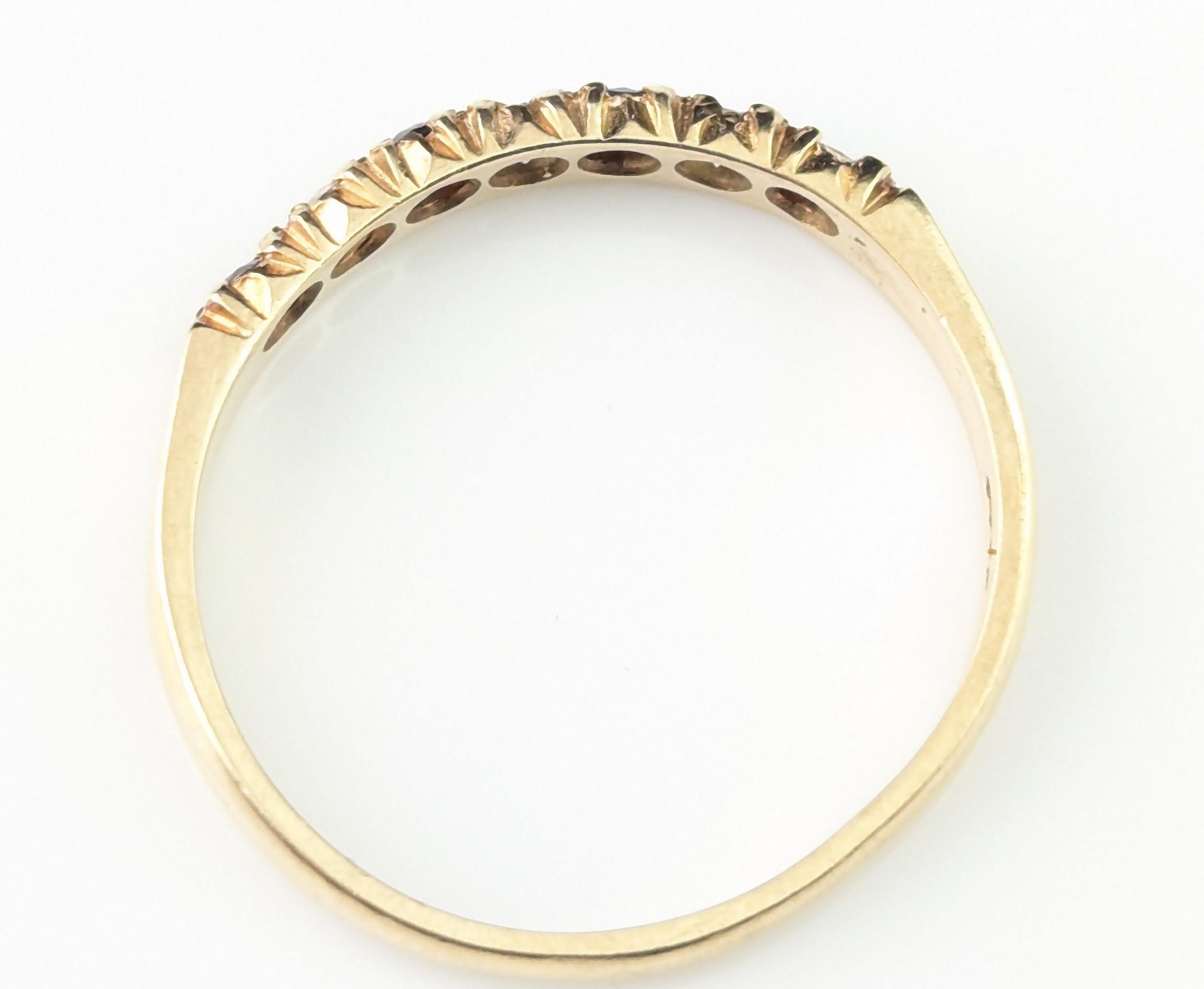 Vintage 9k gold Garnet and Paste half hoop ring For Sale 7