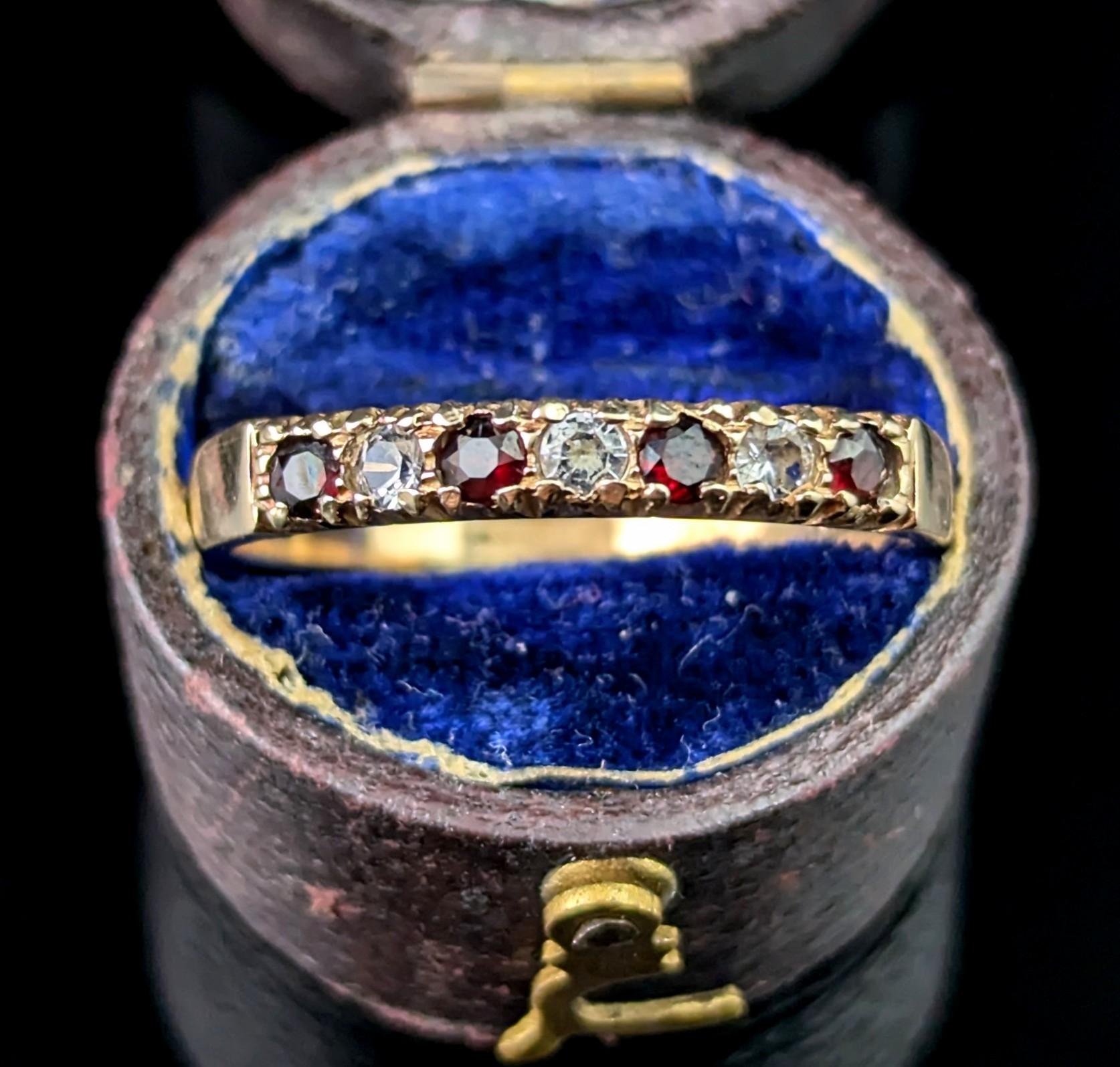 Retro Vintage 9k gold Garnet and Paste half hoop ring For Sale