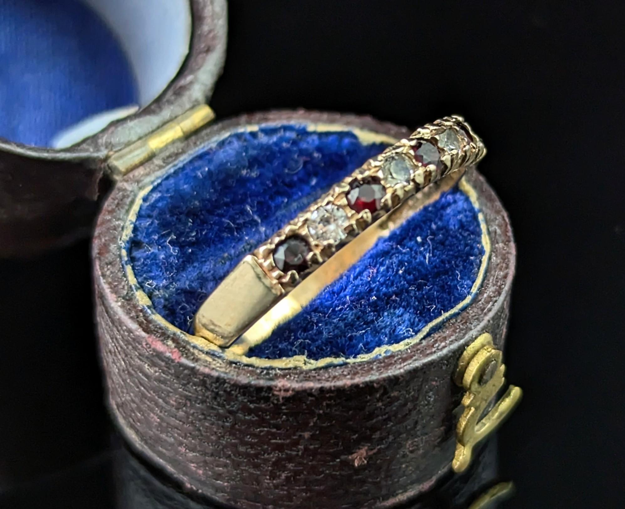 Round Cut Vintage 9k gold Garnet and Paste half hoop ring For Sale