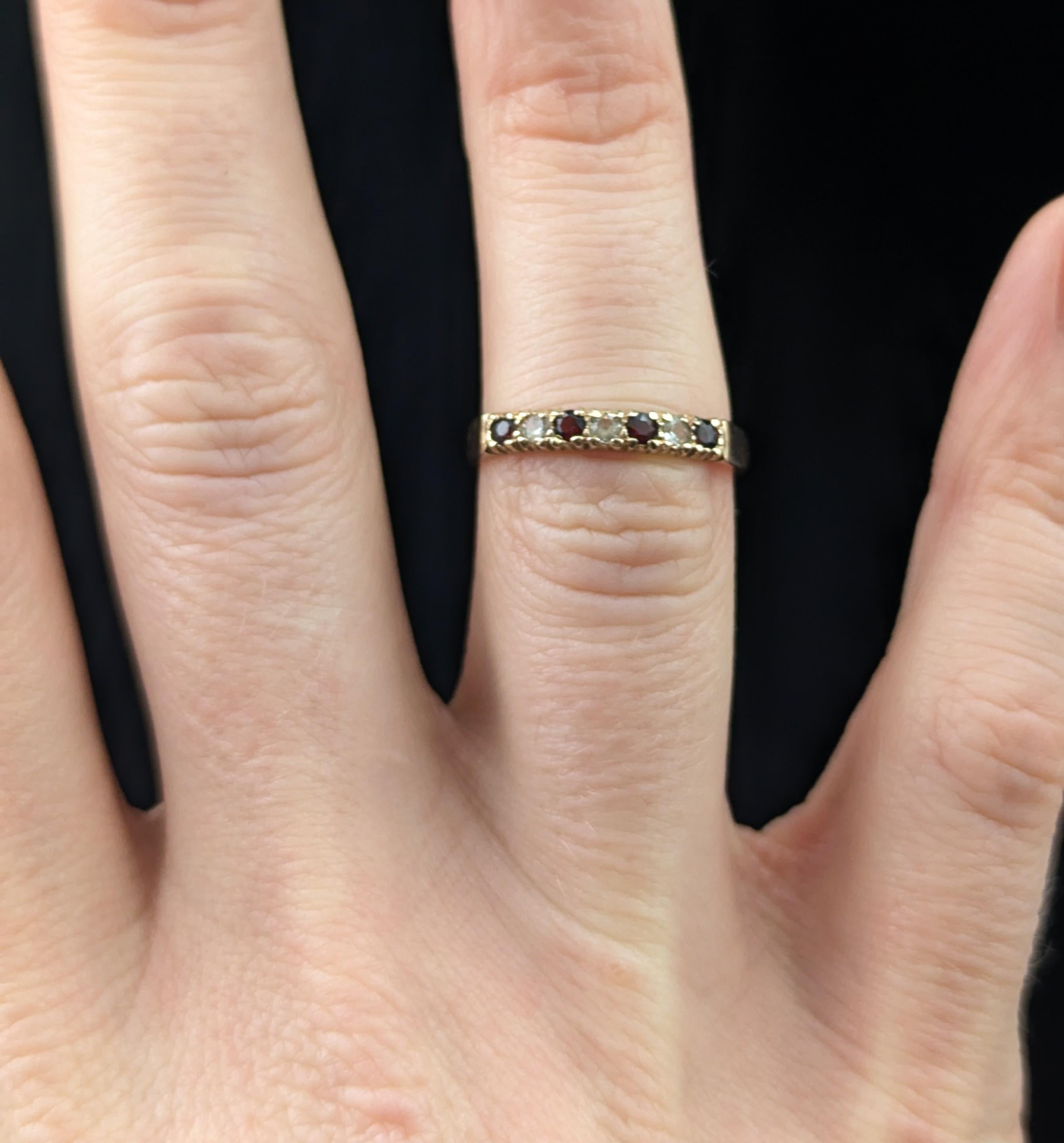 Women's Vintage 9k gold Garnet and Paste half hoop ring For Sale