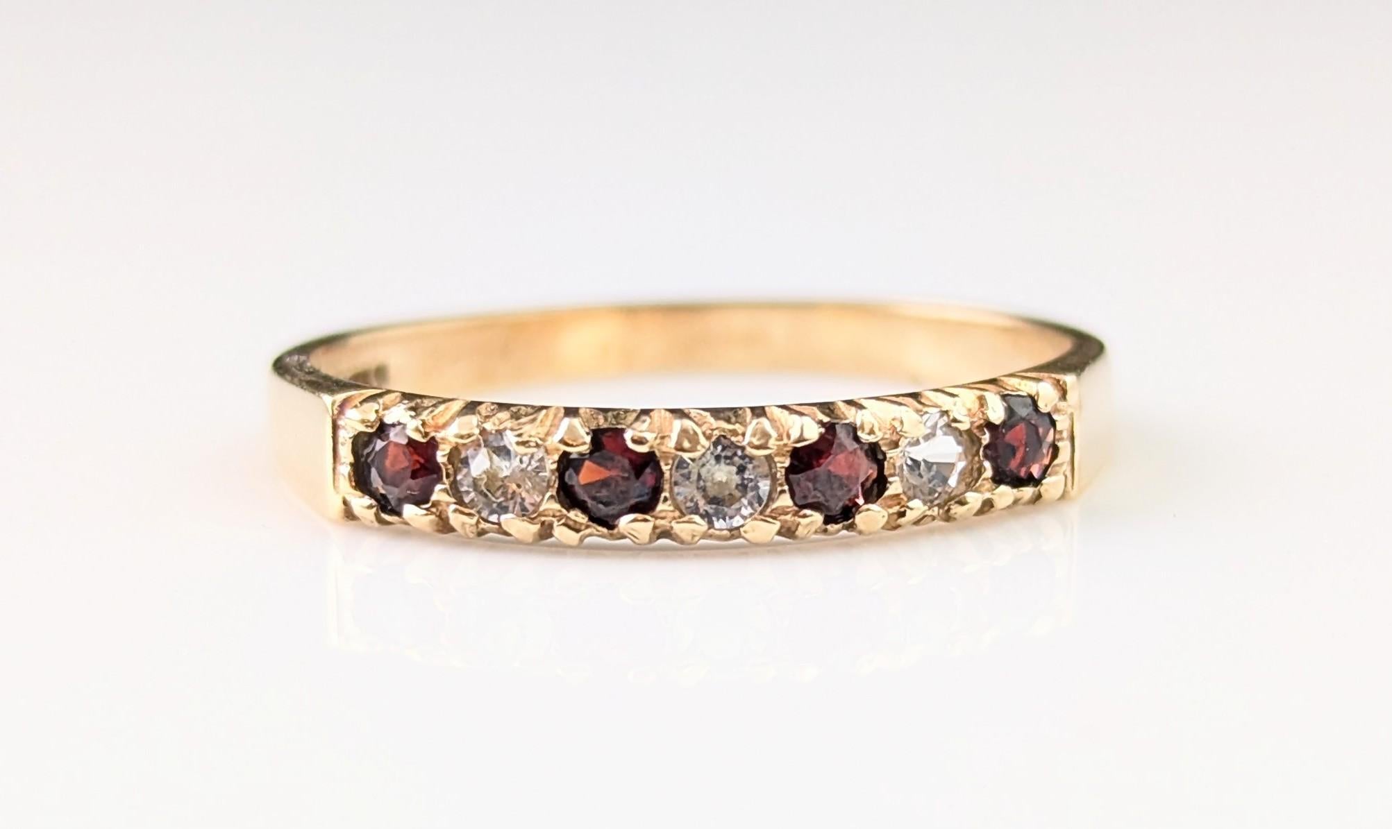 Vintage 9k gold Garnet and Paste half hoop ring For Sale 2