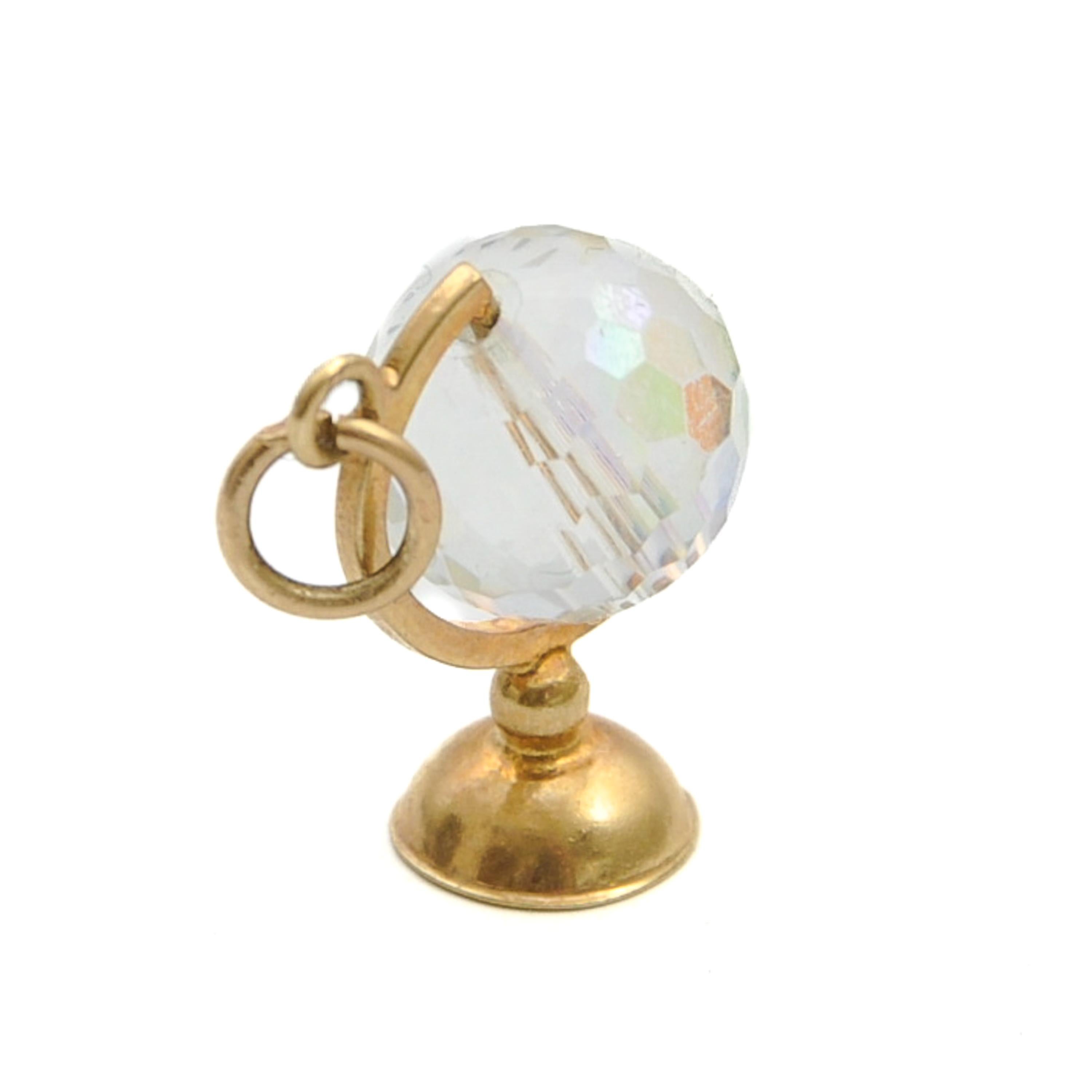 Vintage 9K Gold Glass Globe Spinner Charm Pendant For Sale 3