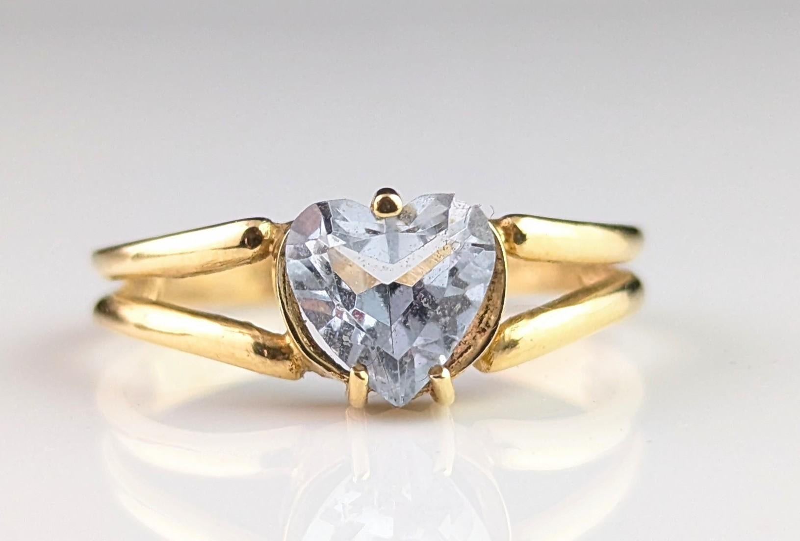 Vintage 9k gold heart ring, blue paste For Sale 5