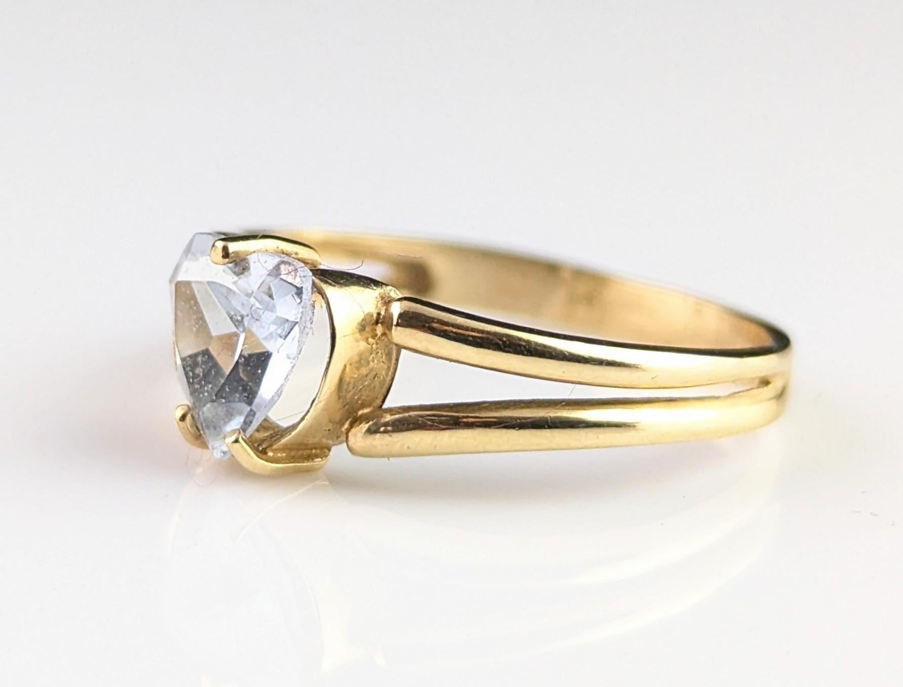 Vintage 9k gold heart ring, blue paste For Sale 7