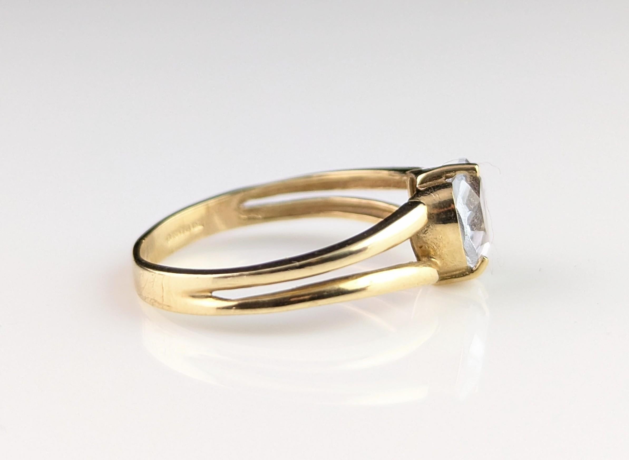 Vintage 9k gold heart ring, blue paste For Sale 9