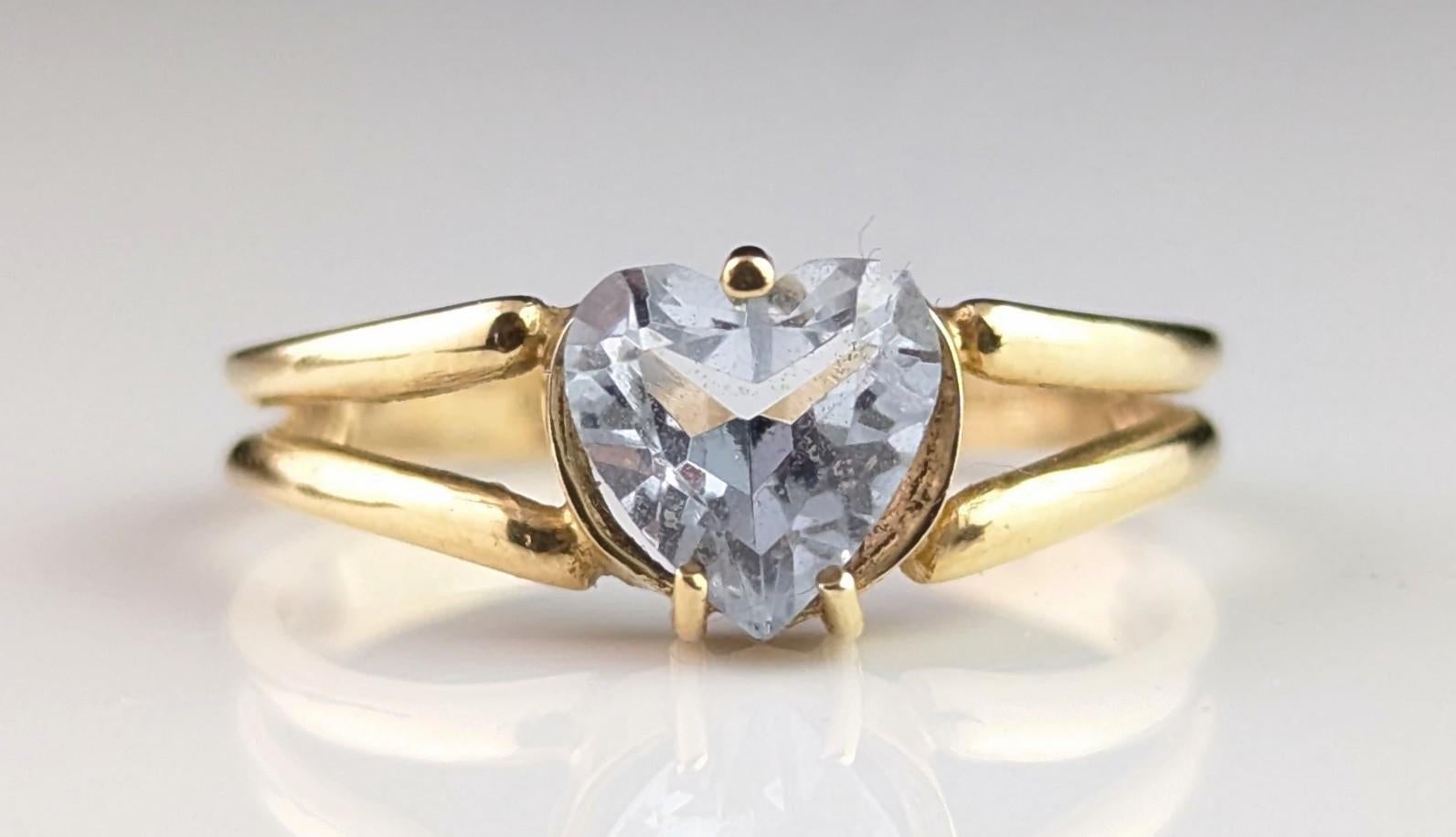 Vintage 9k gold heart ring, blue paste For Sale 10