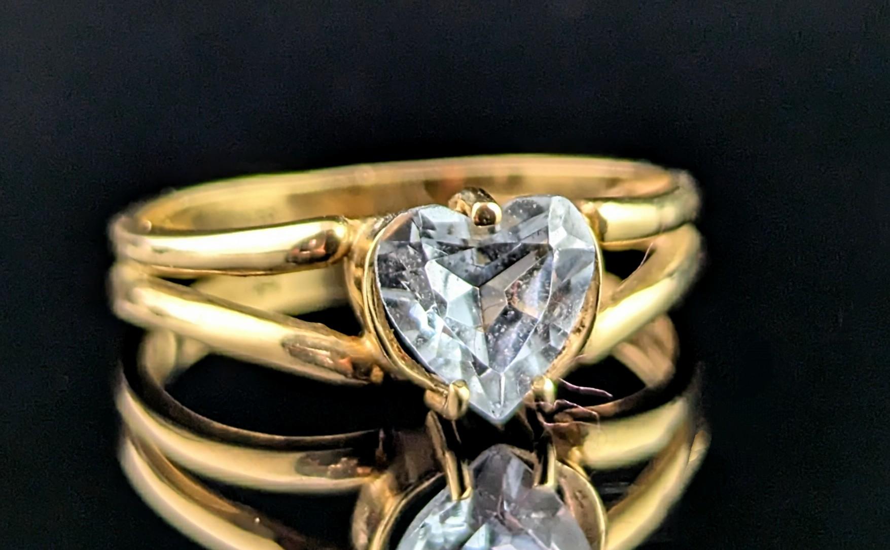 Vintage 9k gold heart ring, blue paste For Sale 1