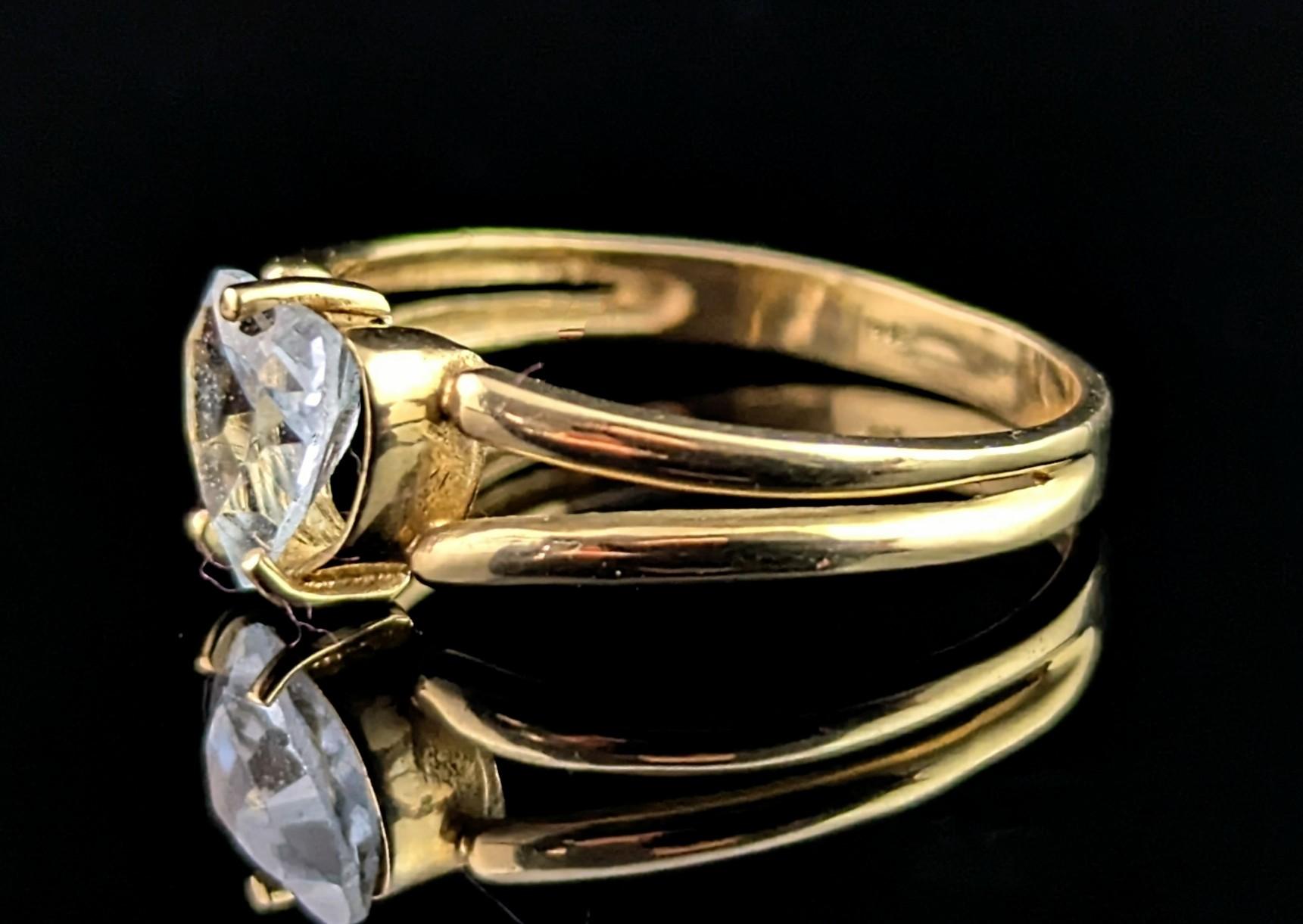 Vintage 9k gold heart ring, blue paste For Sale 2