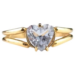 Anillo vintage corazón oro 9k, pasta azul