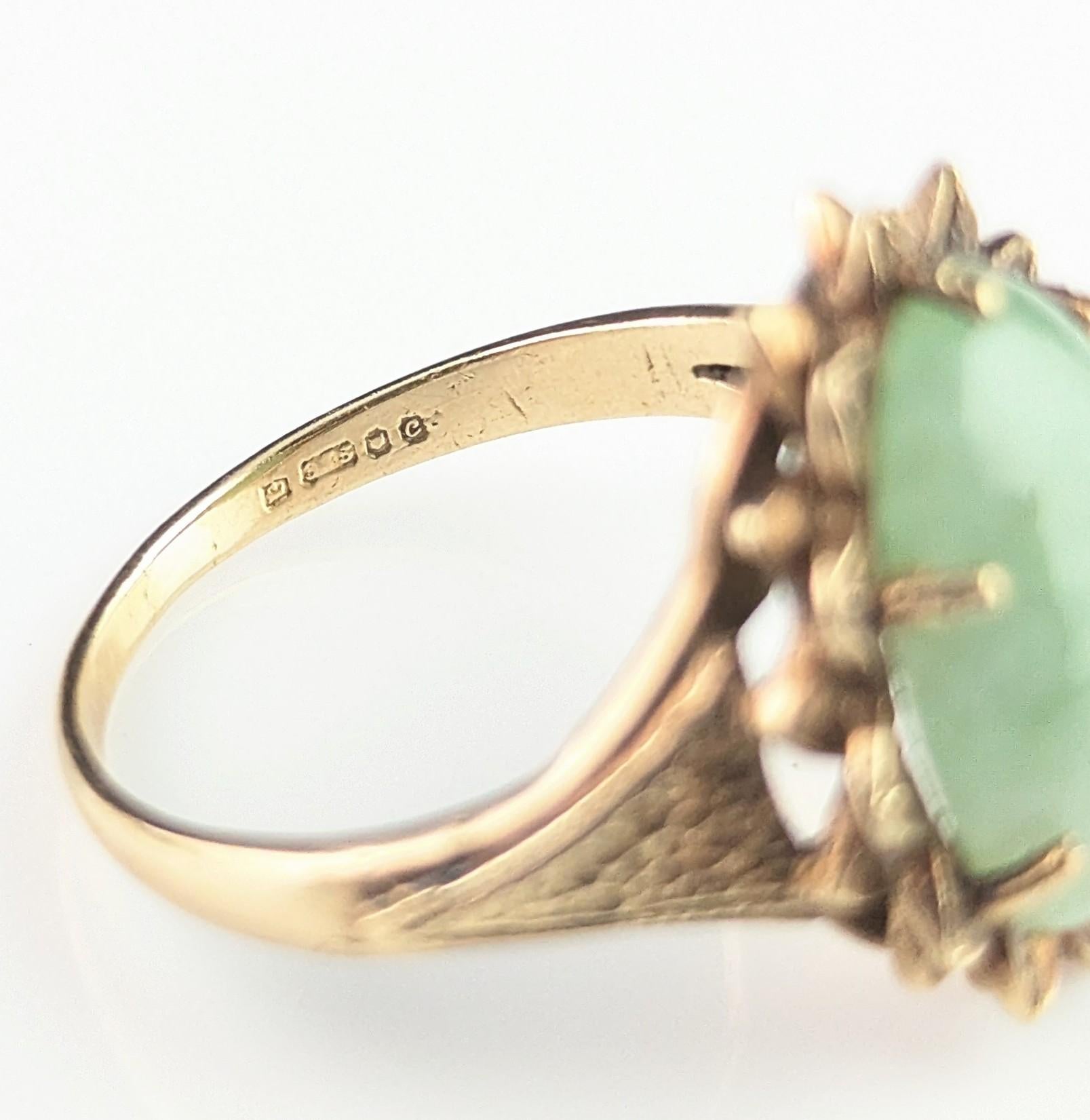 Vintage 9k gold Jade cabochon ring, 1970s For Sale 8