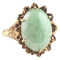 Vintage 9k gold Jade cabochon ring, 1970s