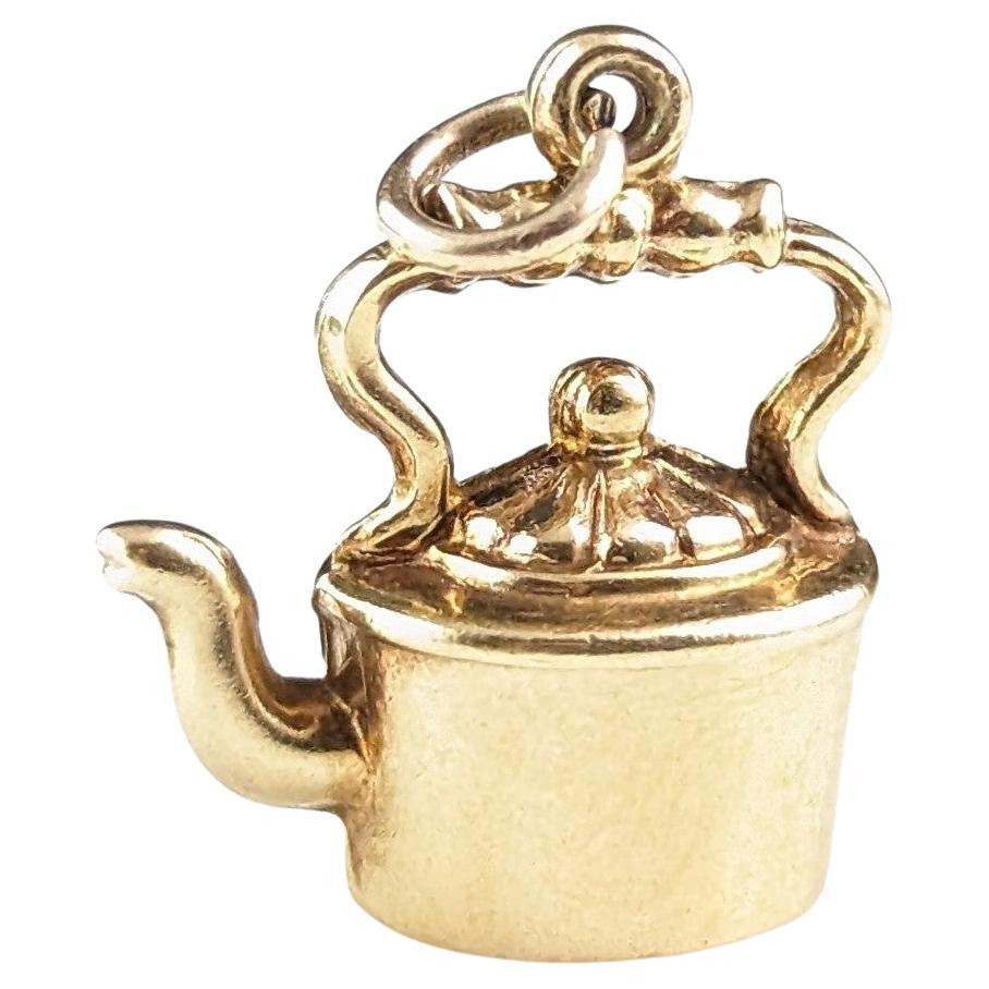 Vintage 9k gold kettle Charm, old Victorian style kettle