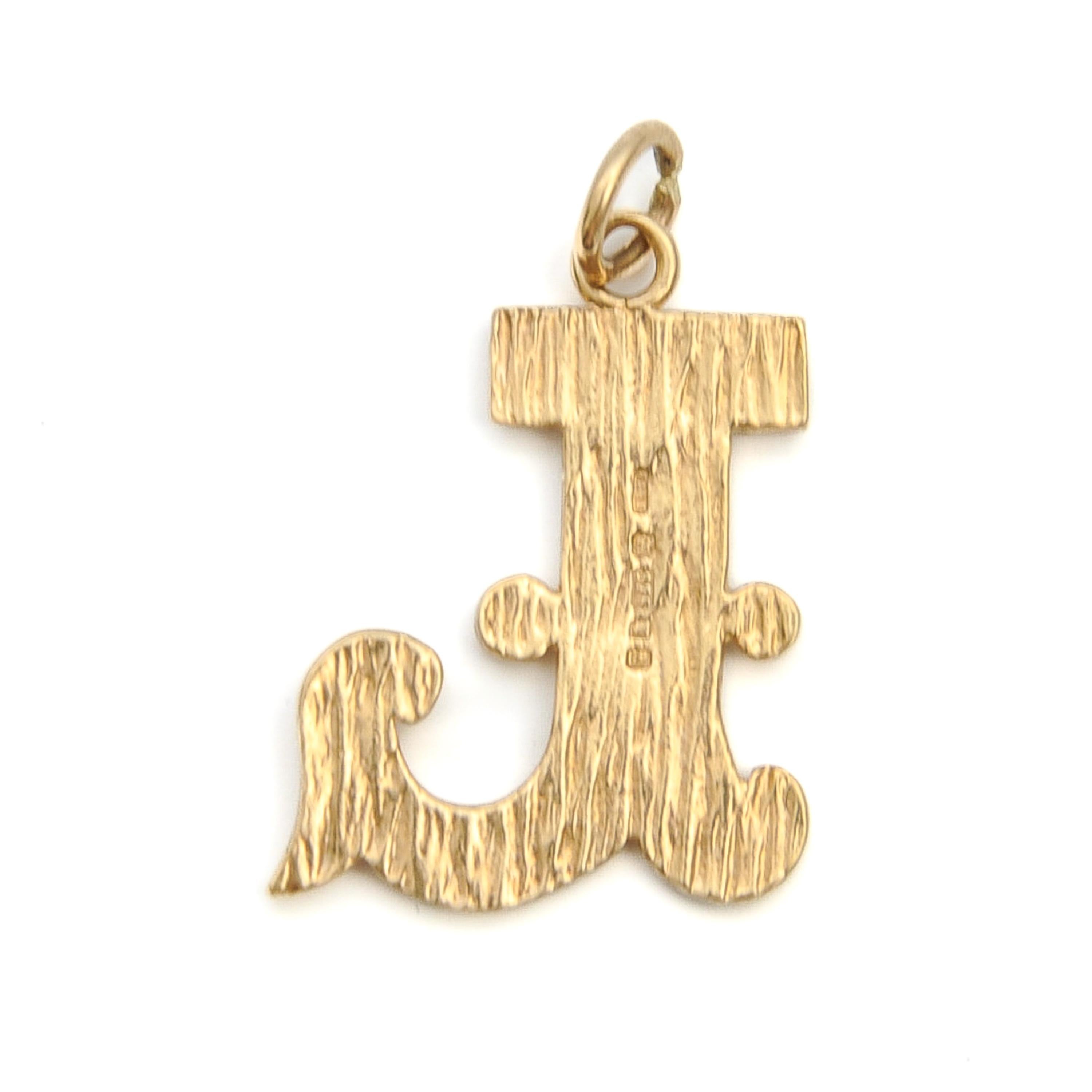 Vintage 9K Gold L Initial Western Style Charm Pendant For Sale 1