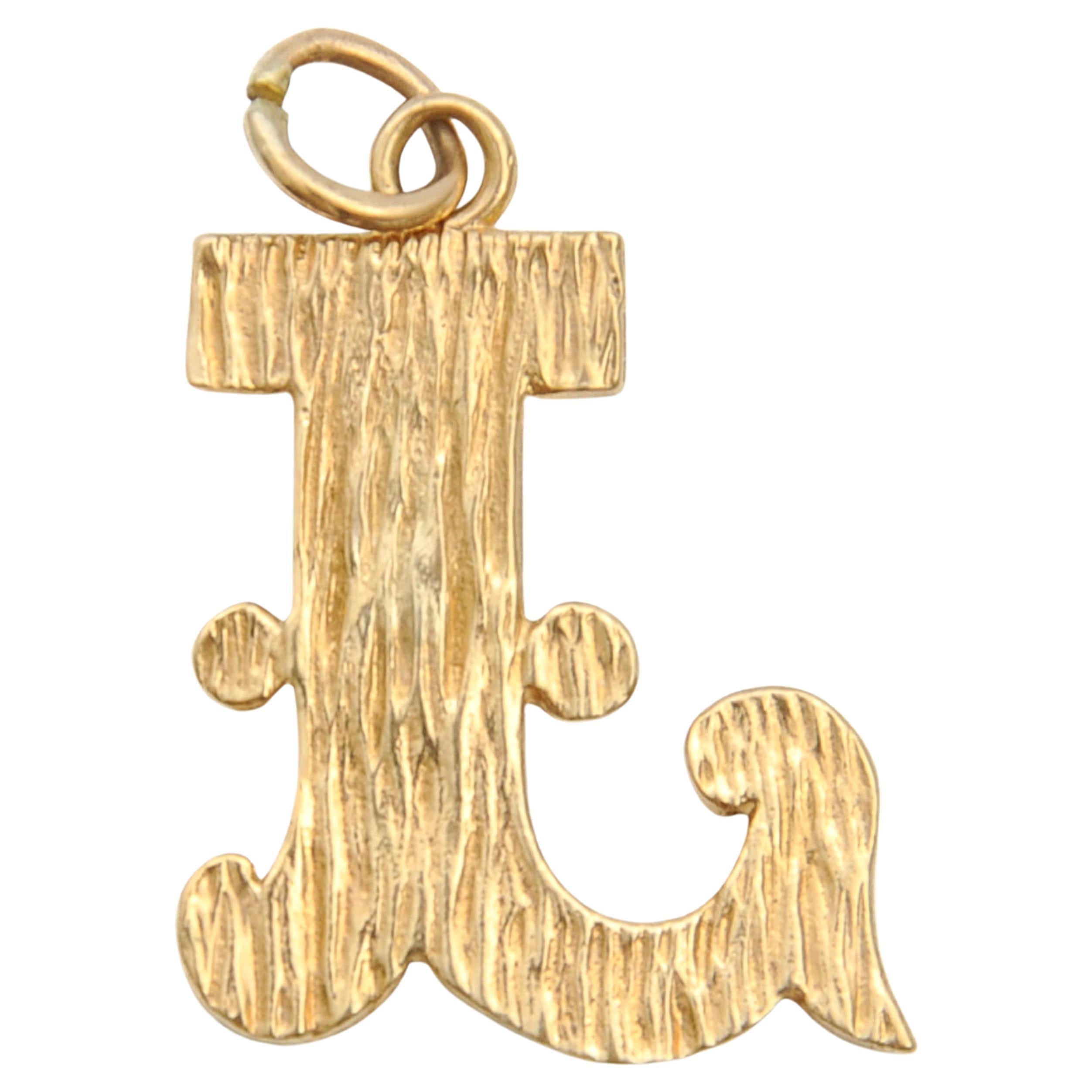 Vintage 9K Gold L Initial Western Style Charm Pendant For Sale