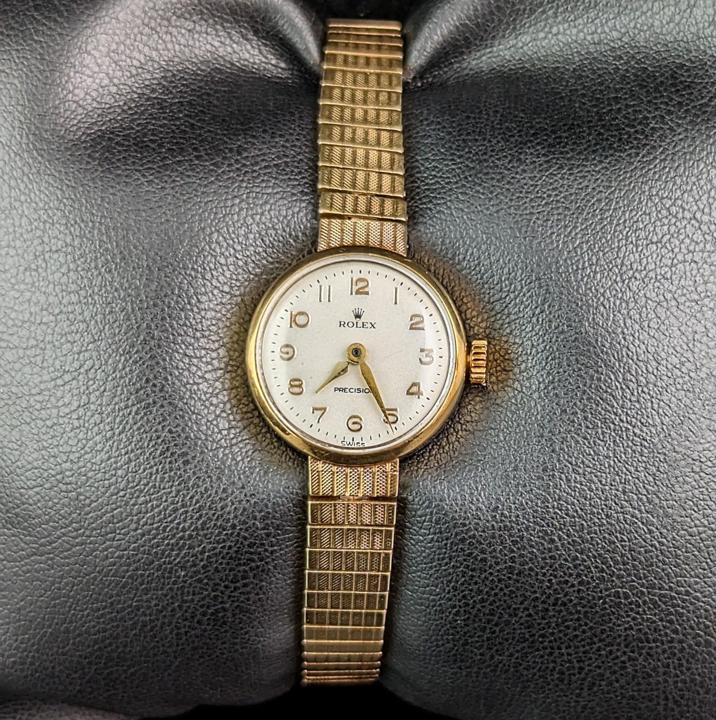 Damen Rolex Precision Vintage 9k Gold Damenarmbanduhr, kastenförmige Uhr 12