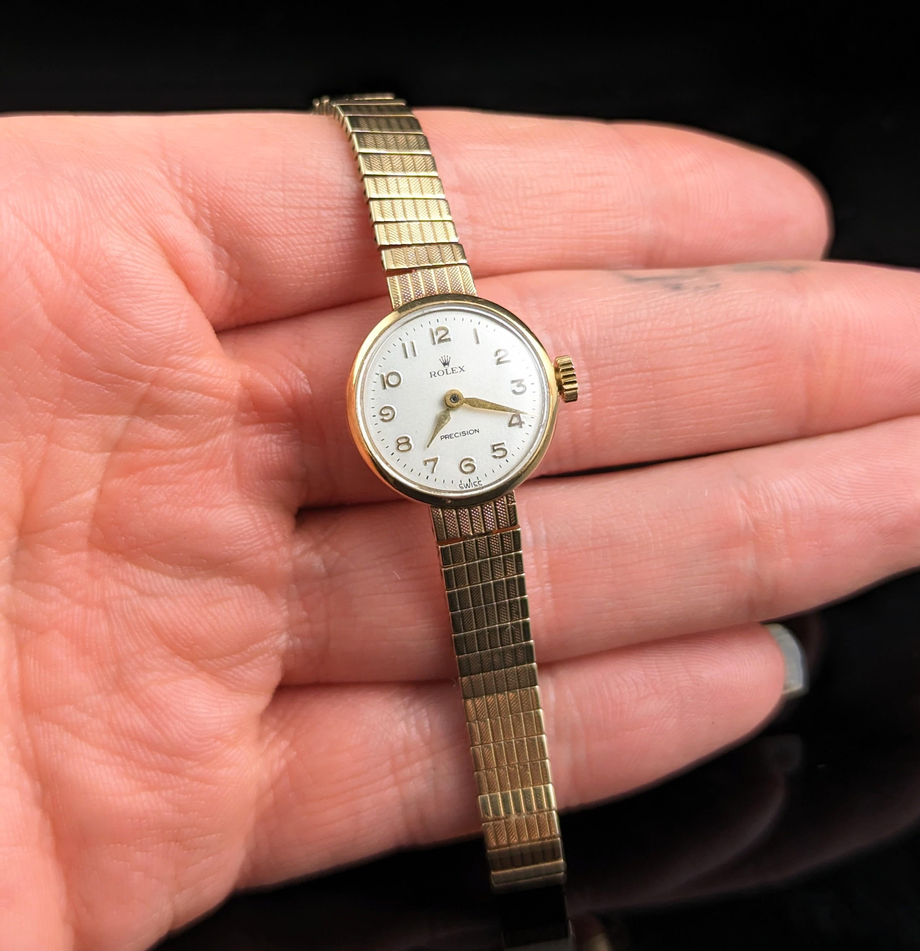 Rétro Vintage 9k gold Ladies Rolex Precision wristwatch, boxed watch  en vente