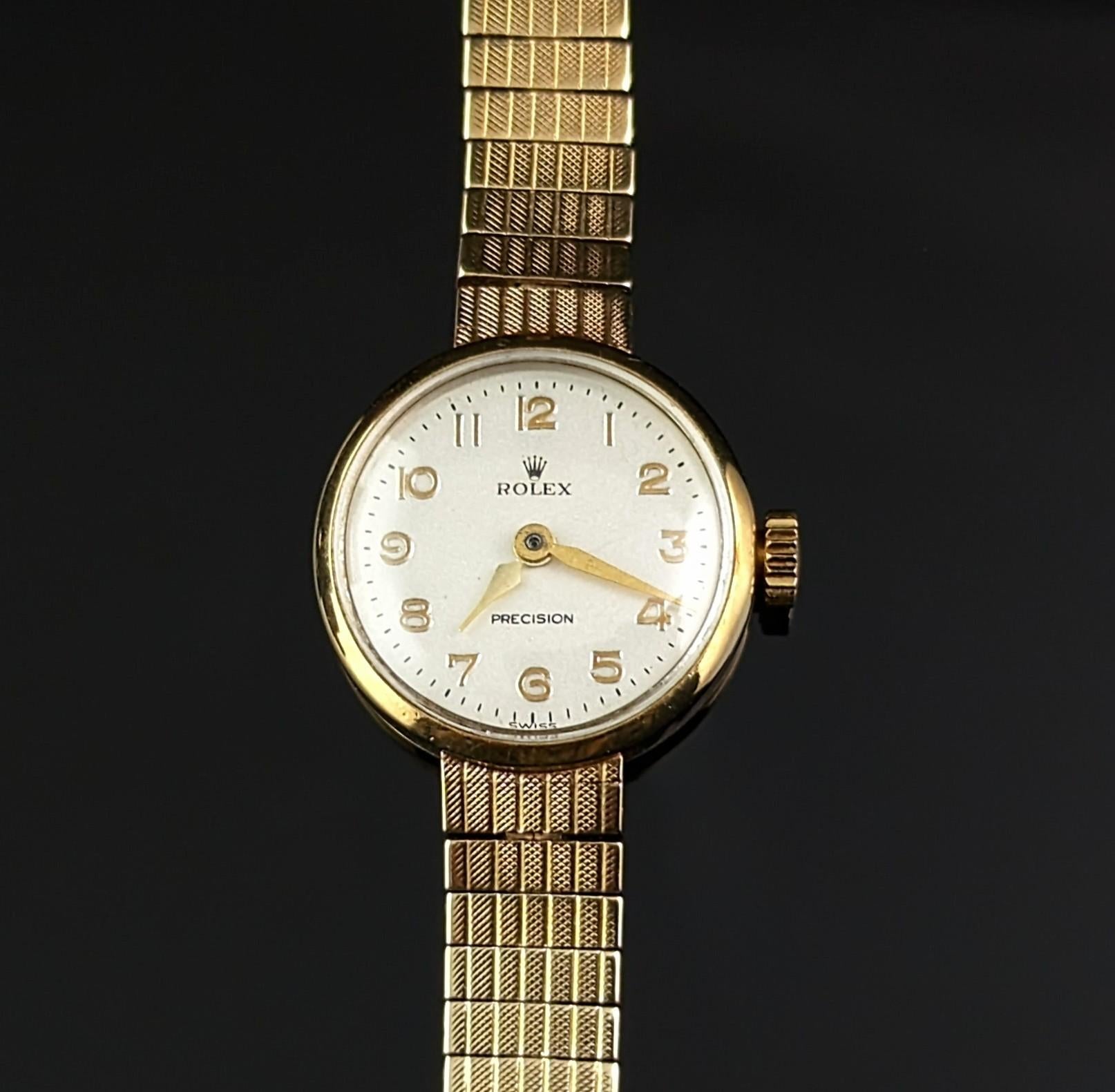 Cabochon Vintage 9k gold Ladies Rolex Precision wristwatch, boxed watch 