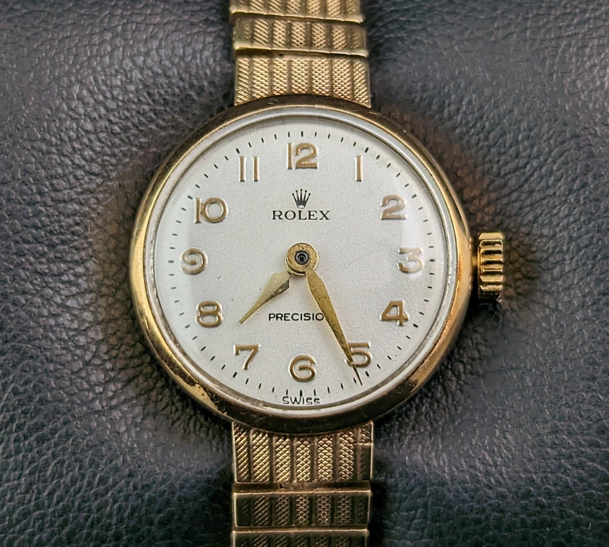Vintage 9k gold Ladies Rolex Precision wristwatch, boxed watch  In Good Condition For Sale In NEWARK, GB