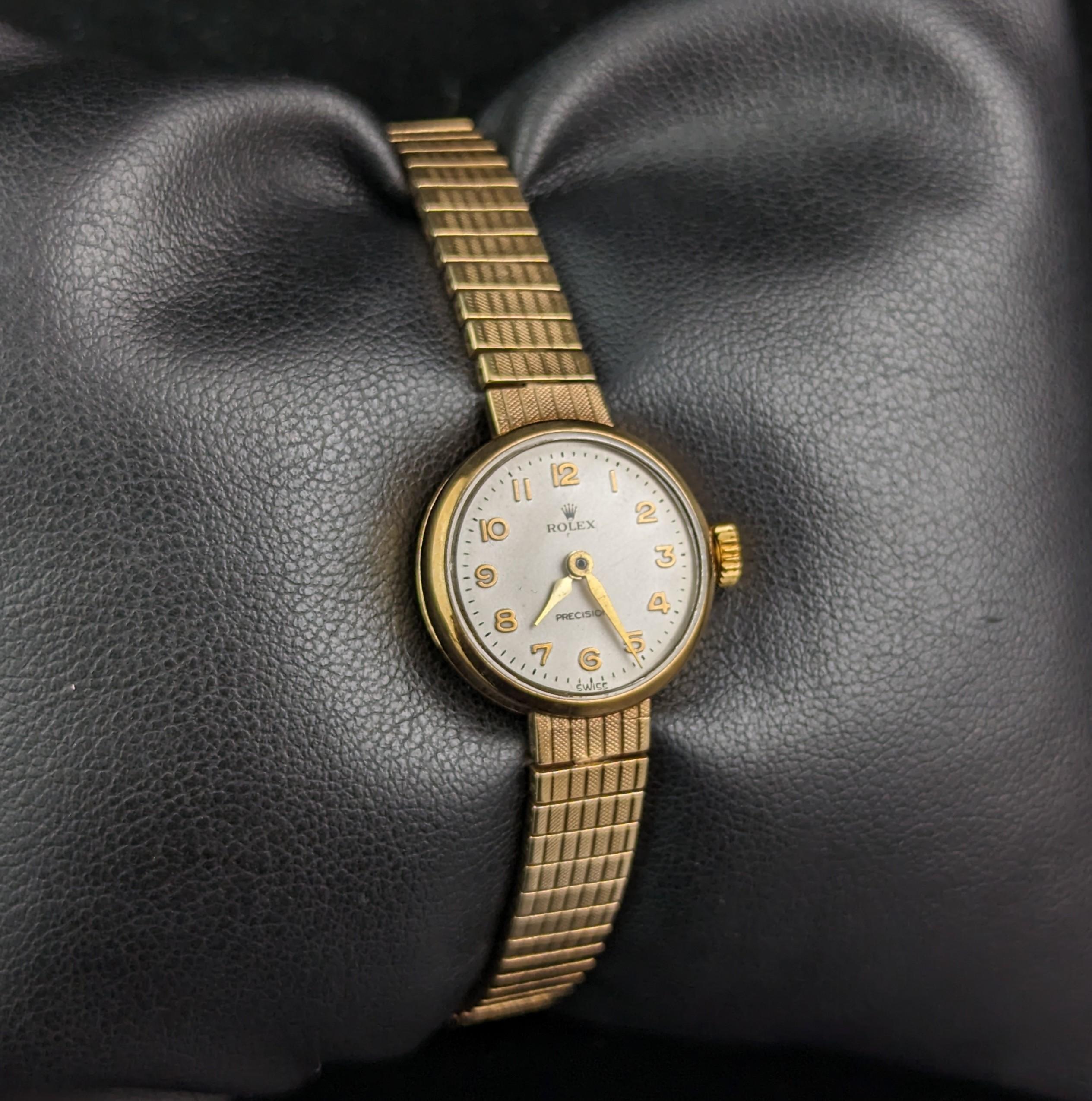 Vintage 9k gold Ladies Rolex Precision wristwatch, boxed watch  In Good Condition For Sale In NEWARK, GB