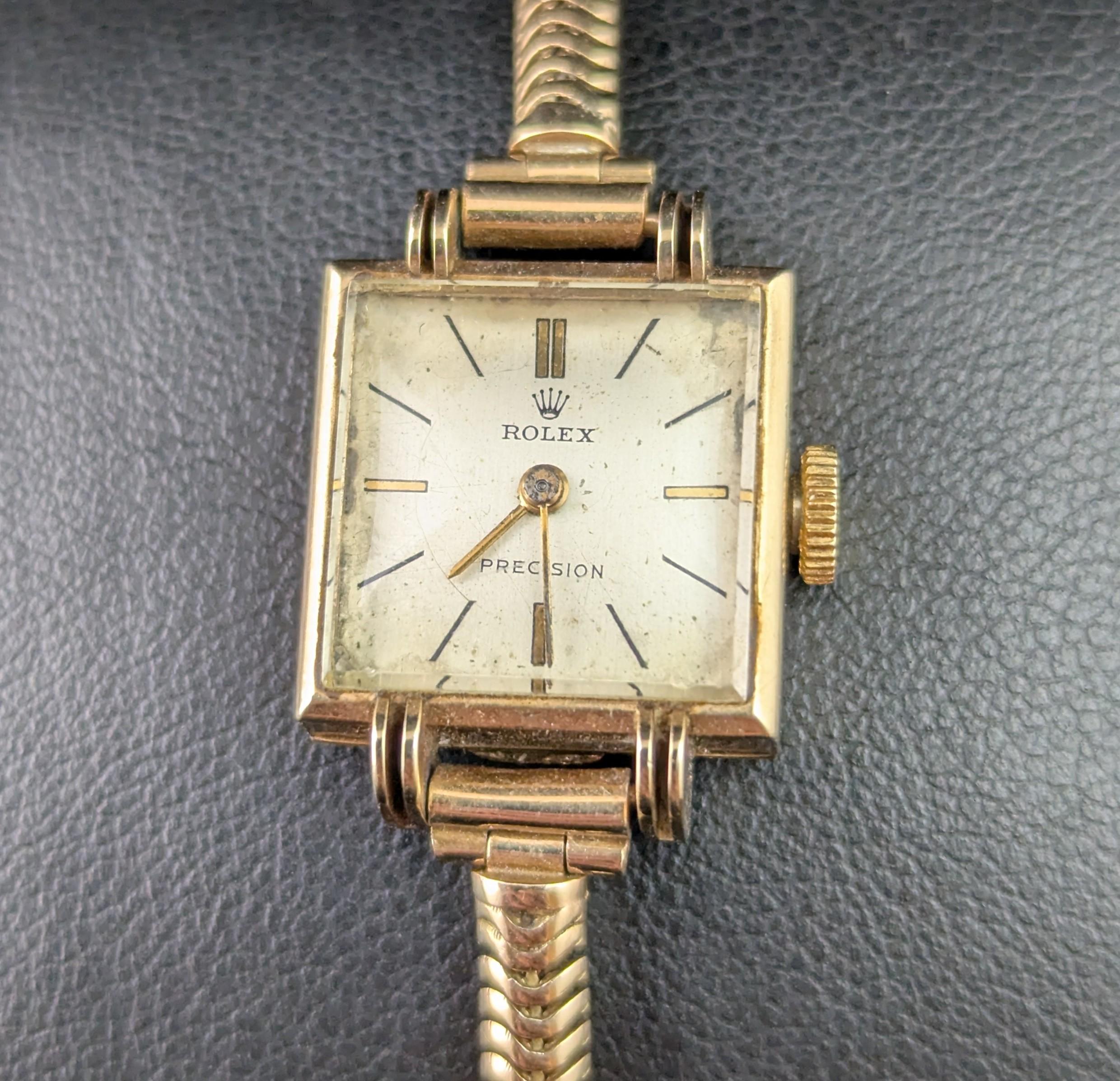 Vintage 9k gold Ladies Rolex precision wristwatch, snake link bracelet strap In Fair Condition In NEWARK, GB