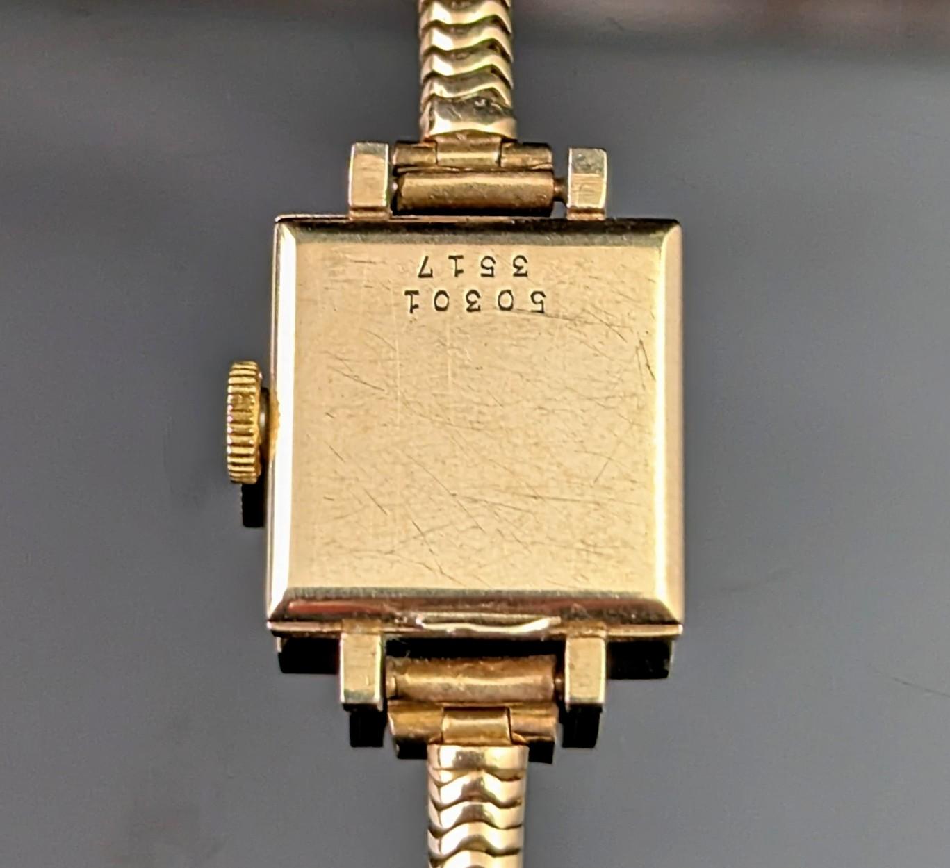 Vintage 9k gold Ladies Rolex precision wristwatch, snake link bracelet strap 2