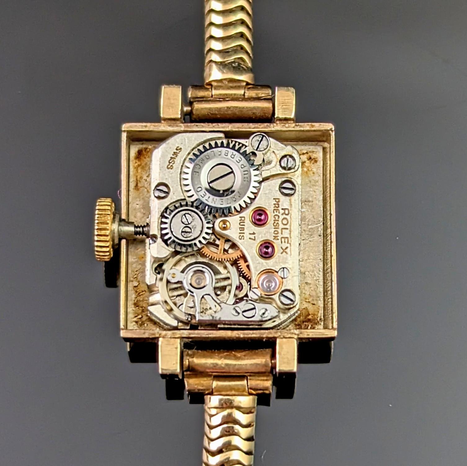 Vintage 9k gold Ladies Rolex precision wristwatch, snake link bracelet strap 3