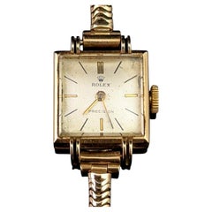 Vintage 9k gold Ladies Rolex precision wristwatch, snake link bracelet strap