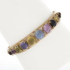 Vintage 9k Gold Multi bunte Steine w / Stern Saphir offene Arbeit Armreif Armband