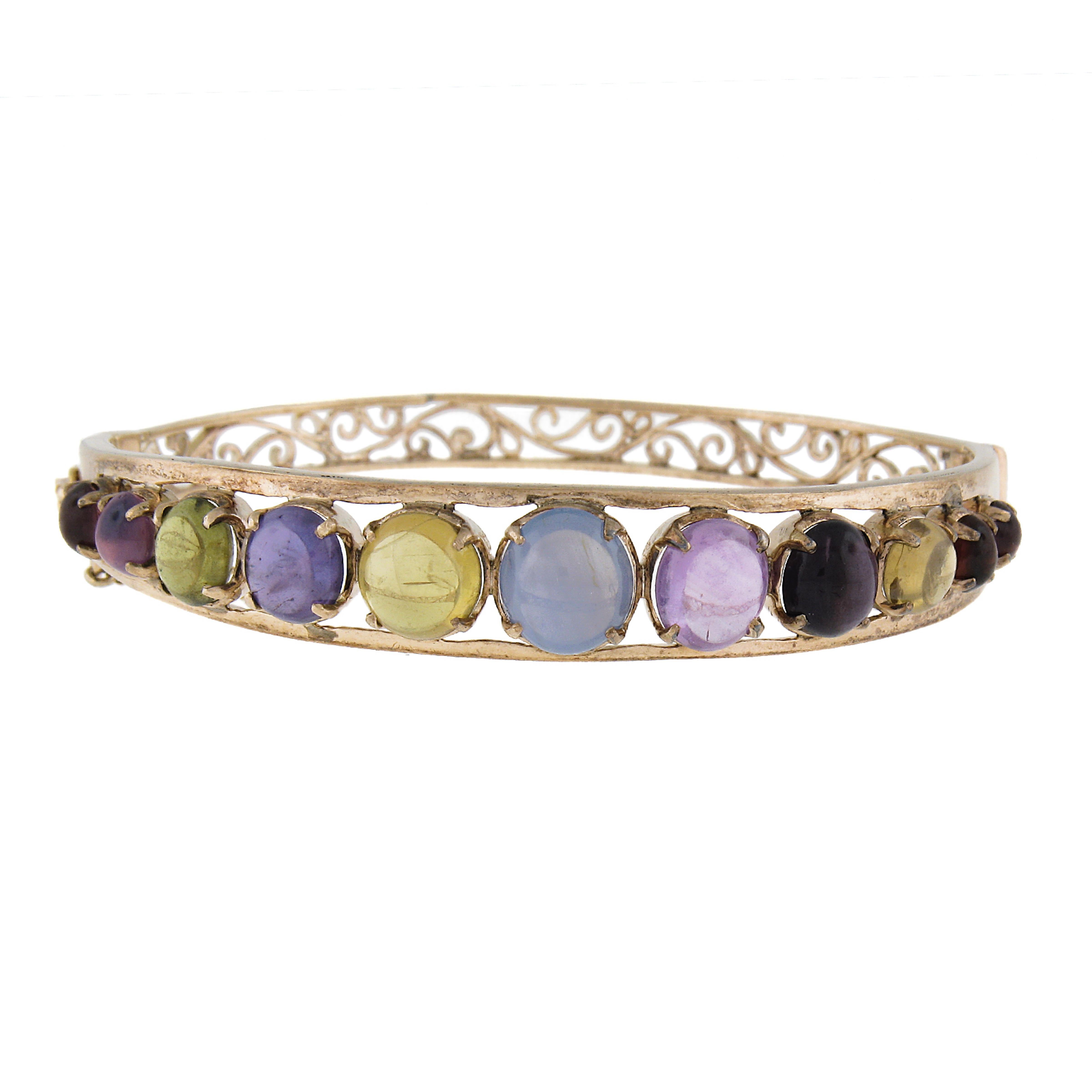 Vintage 9k Gold Multi bunte Steine w / Stern Saphir offene Arbeit Armreif Armband im Zustand „Gut“ im Angebot in Montclair, NJ