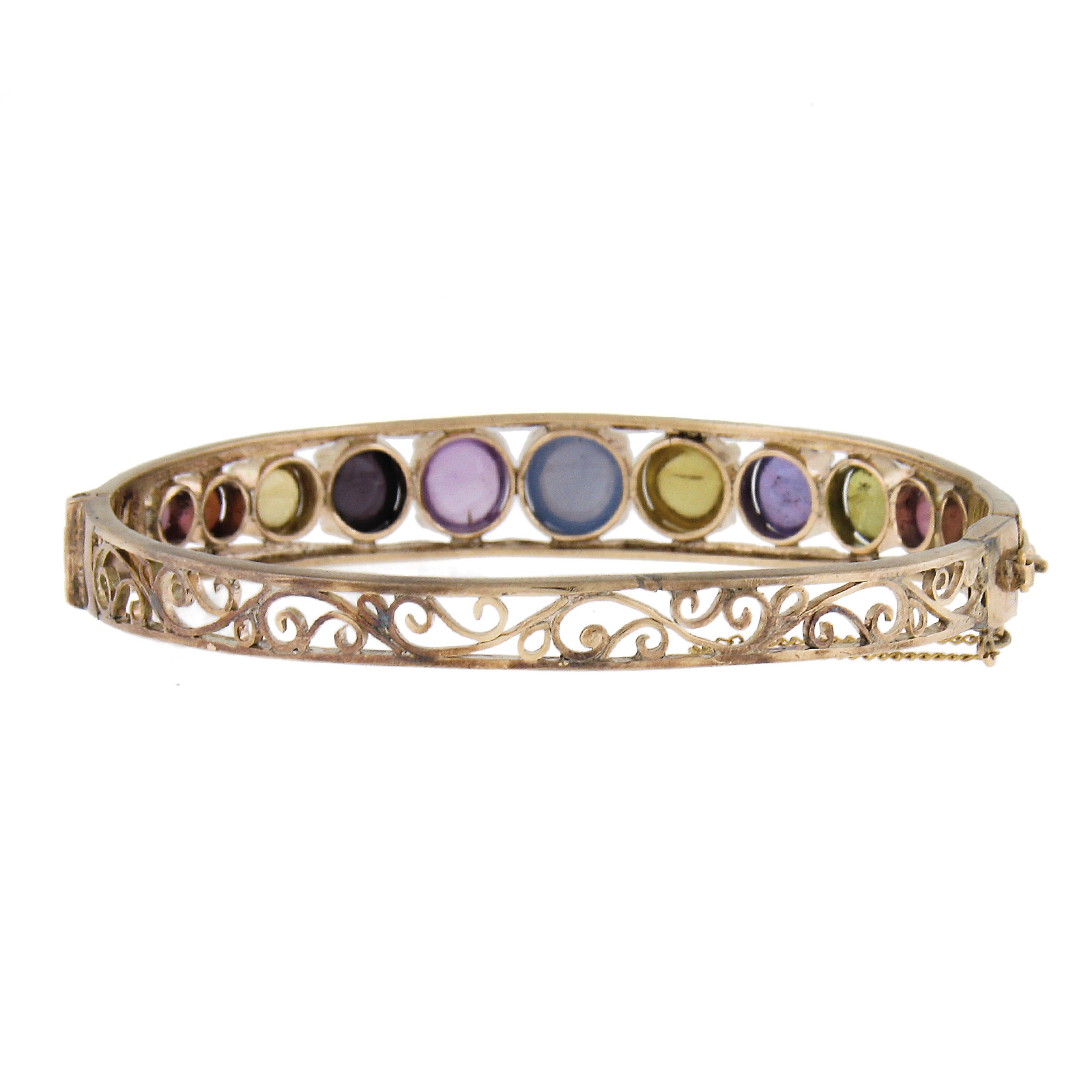 Vintage 9k Gold Multi bunte Steine w / Stern Saphir offene Arbeit Armreif Armband im Angebot 1