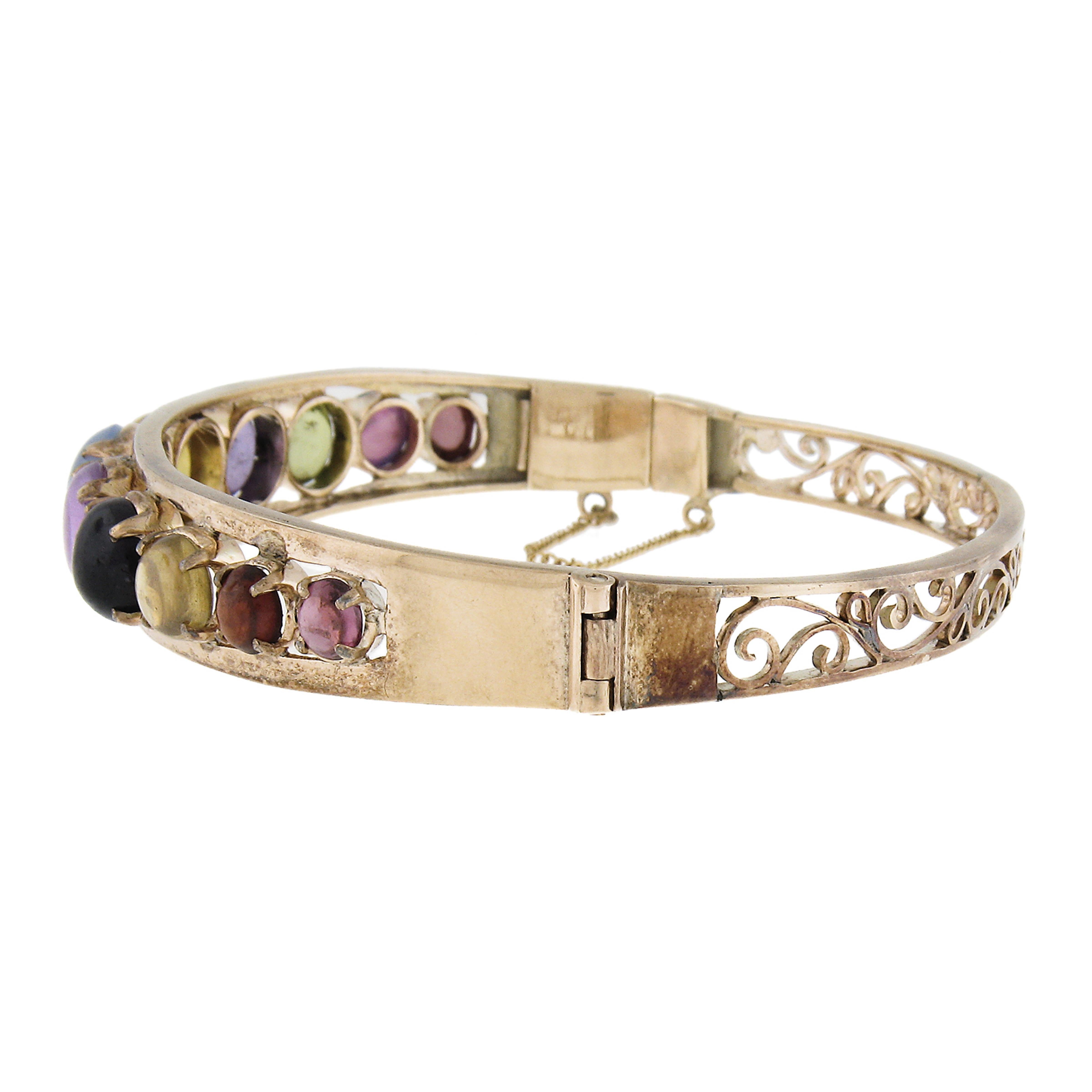 Vintage 9k Gold Multi bunte Steine w / Stern Saphir offene Arbeit Armreif Armband im Angebot 2