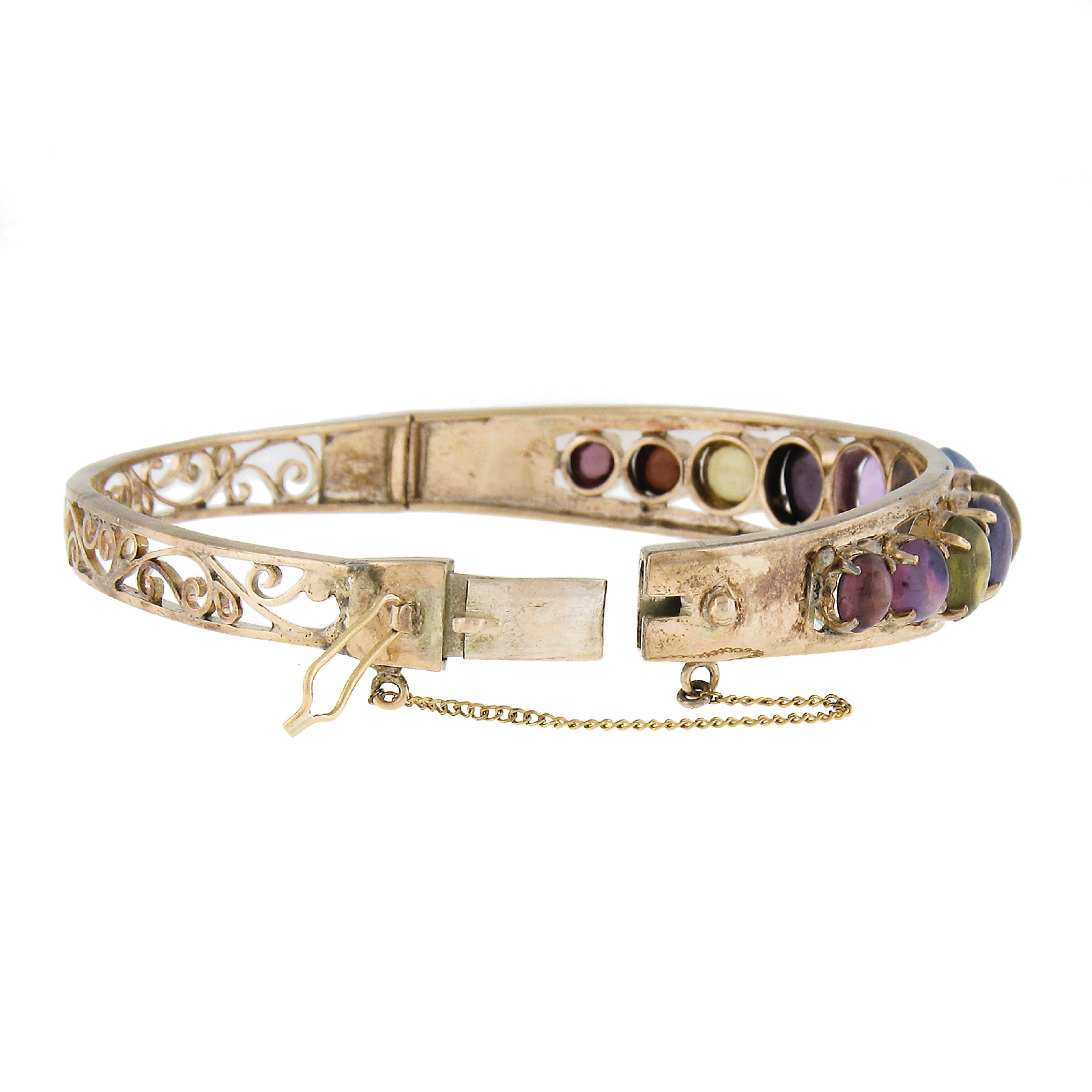 Vintage 9k Gold Multi bunte Steine w / Stern Saphir offene Arbeit Armreif Armband im Angebot 3