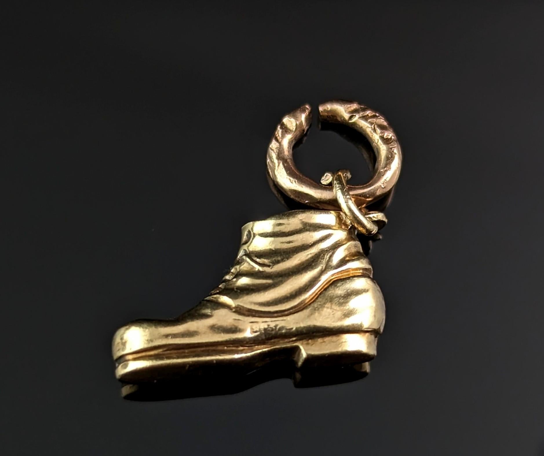 Women's or Men's Vintage 9k gold novelty boot charm, pendant 