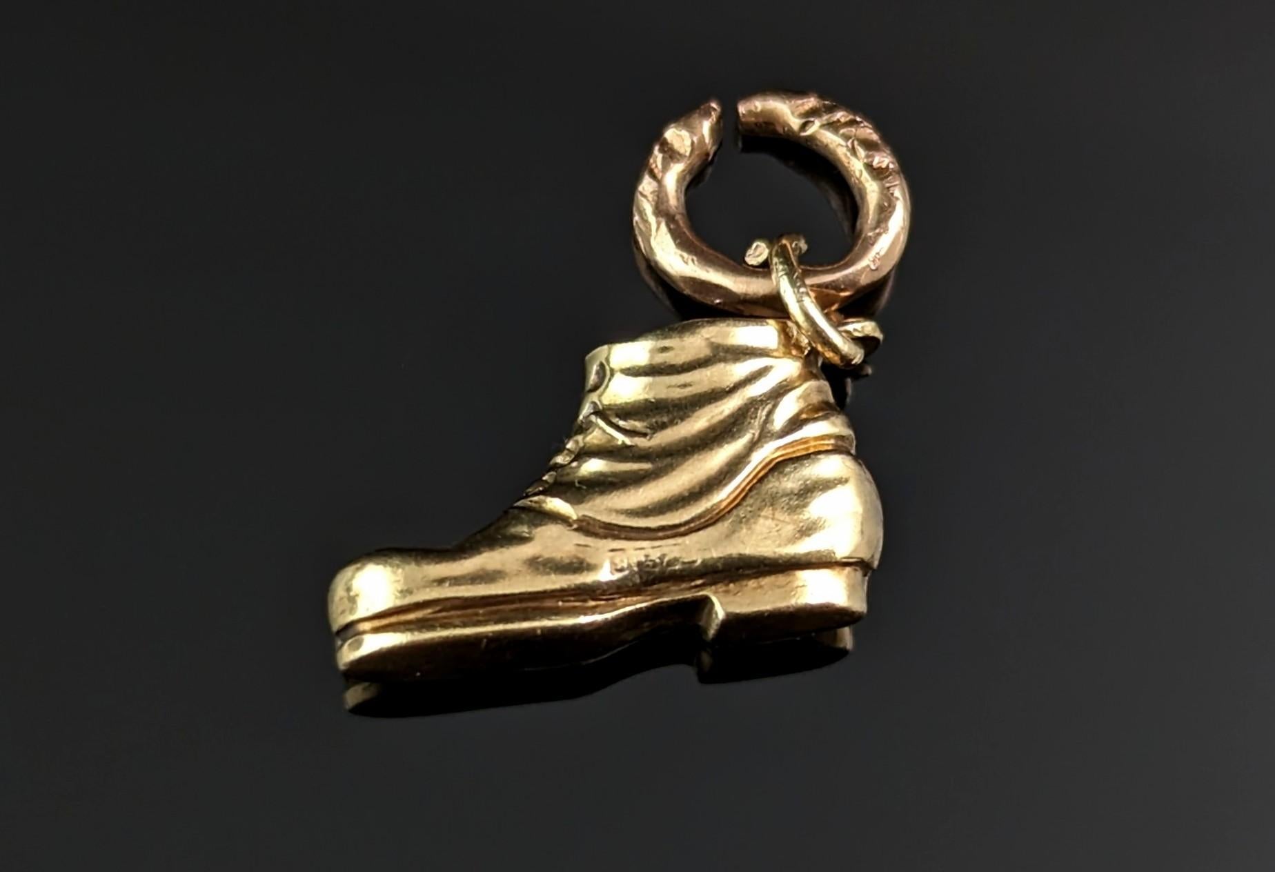 Vintage 9k gold novelty boot charm, pendant  1