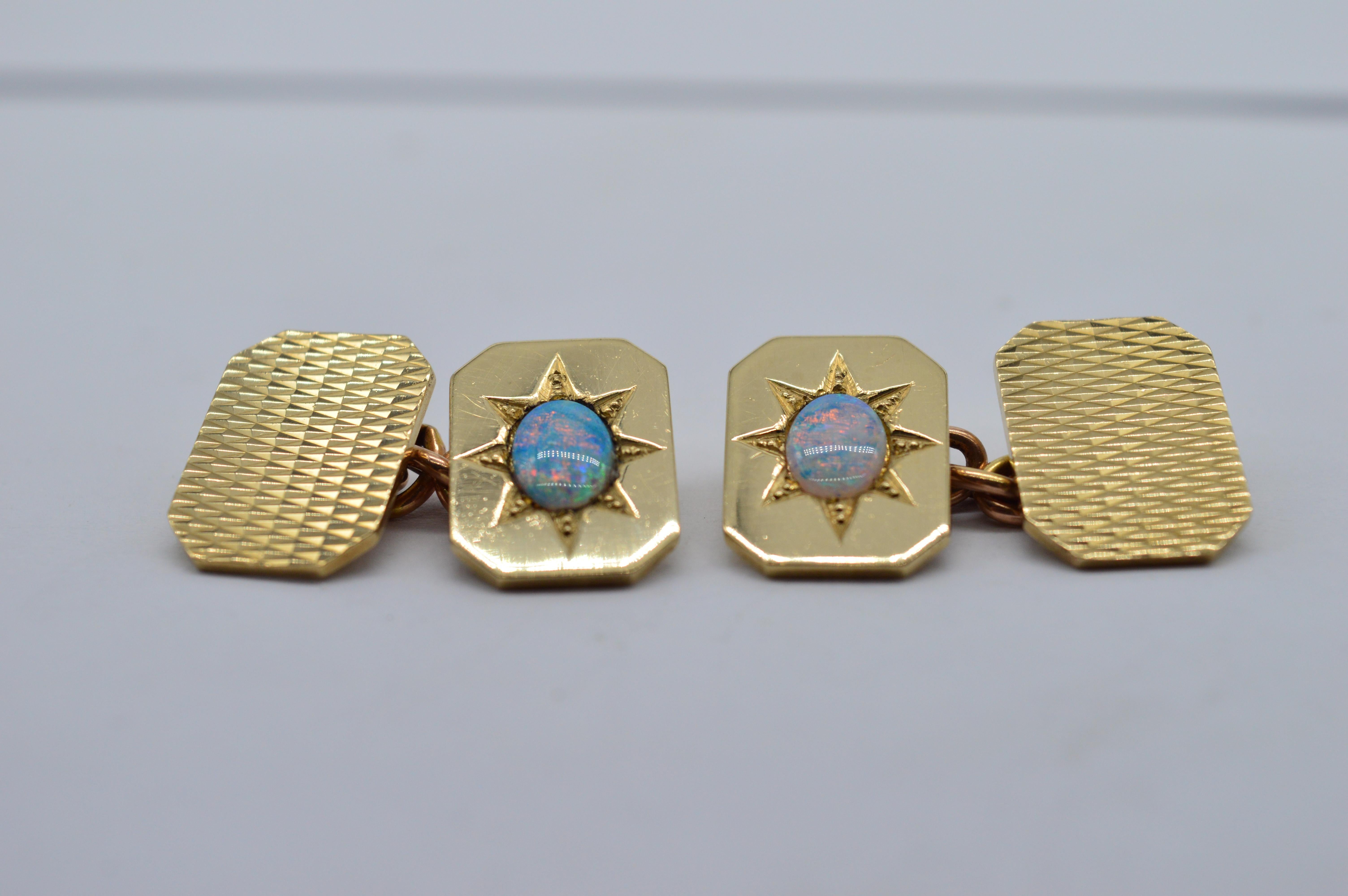 A set of hand crafted 9ct gold Opal doublet cufflinks with diamond cut engraving

Reminiscent of the brutalist styling, these hand crafted cufflinks feature perfectly matched opal Doublets of incredible quality

9.35g

We have sold to the set of Hit