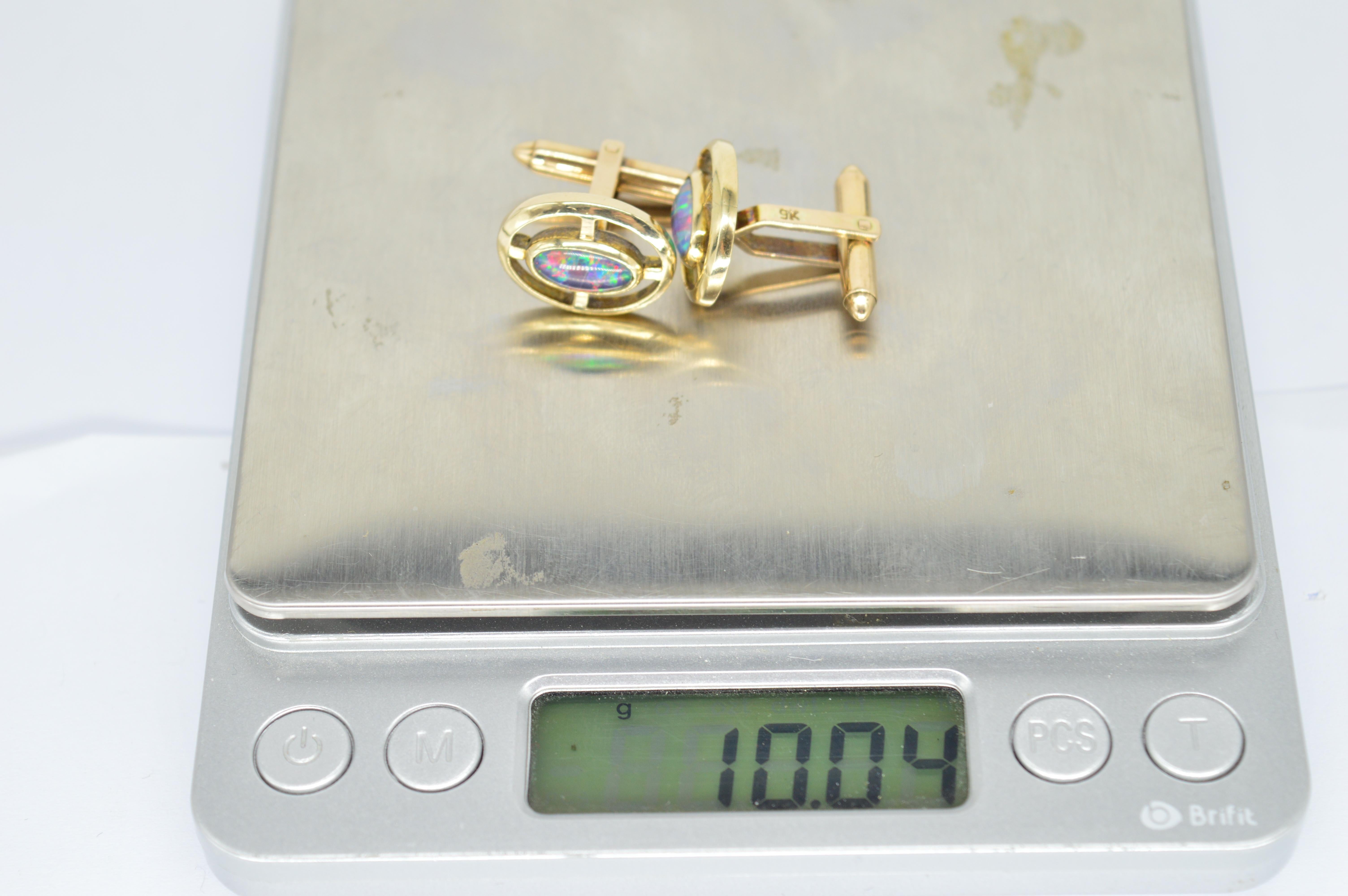 Vintage 9k Gold Opal Triplet Brutalist Art Deco Luxury Statement Gift Cufflinks For Sale 2