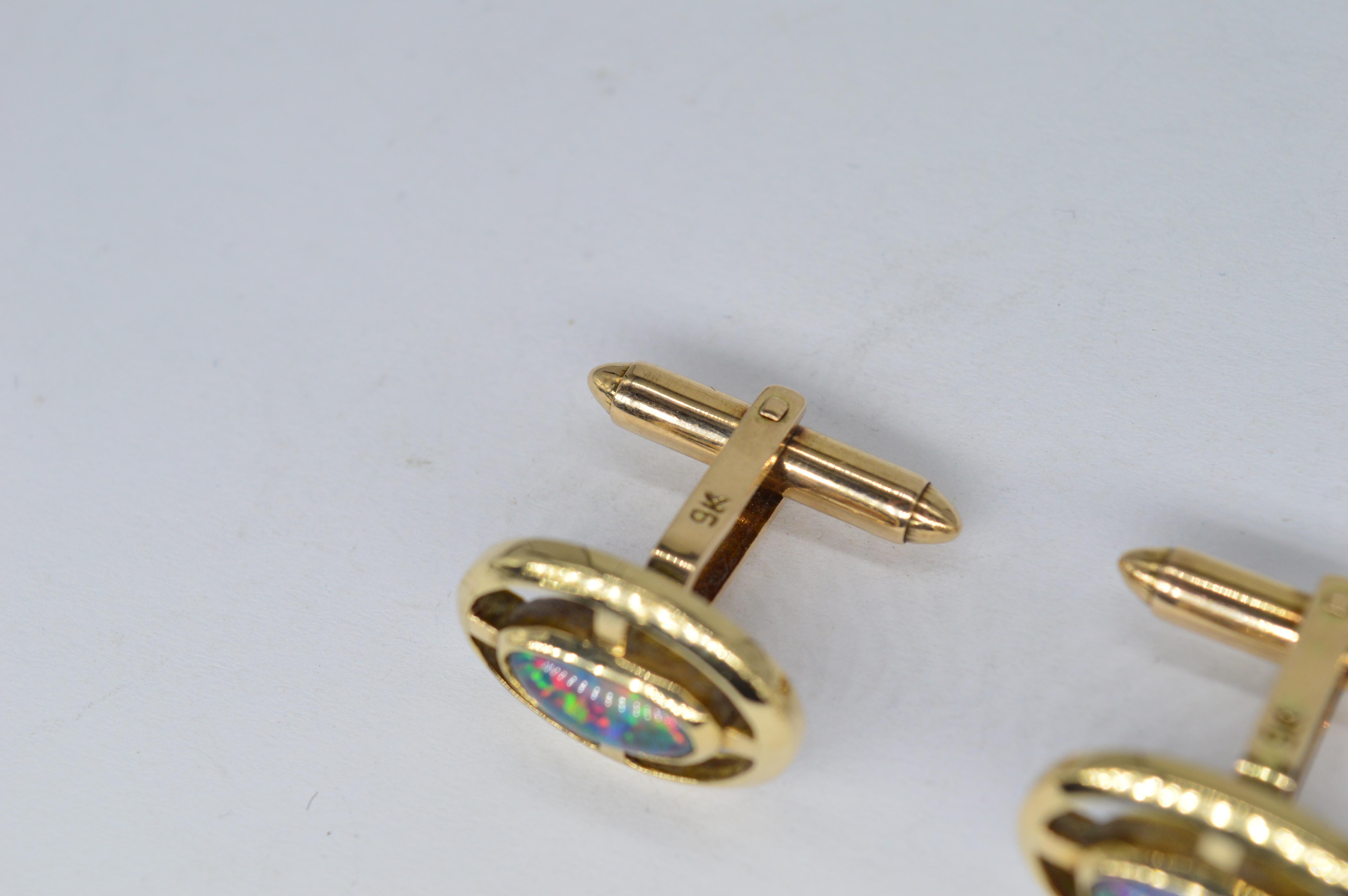 Cabochon Vintage 9k Gold Opal Triplet Brutalist Art Deco Luxury Statement Gift Cufflinks For Sale