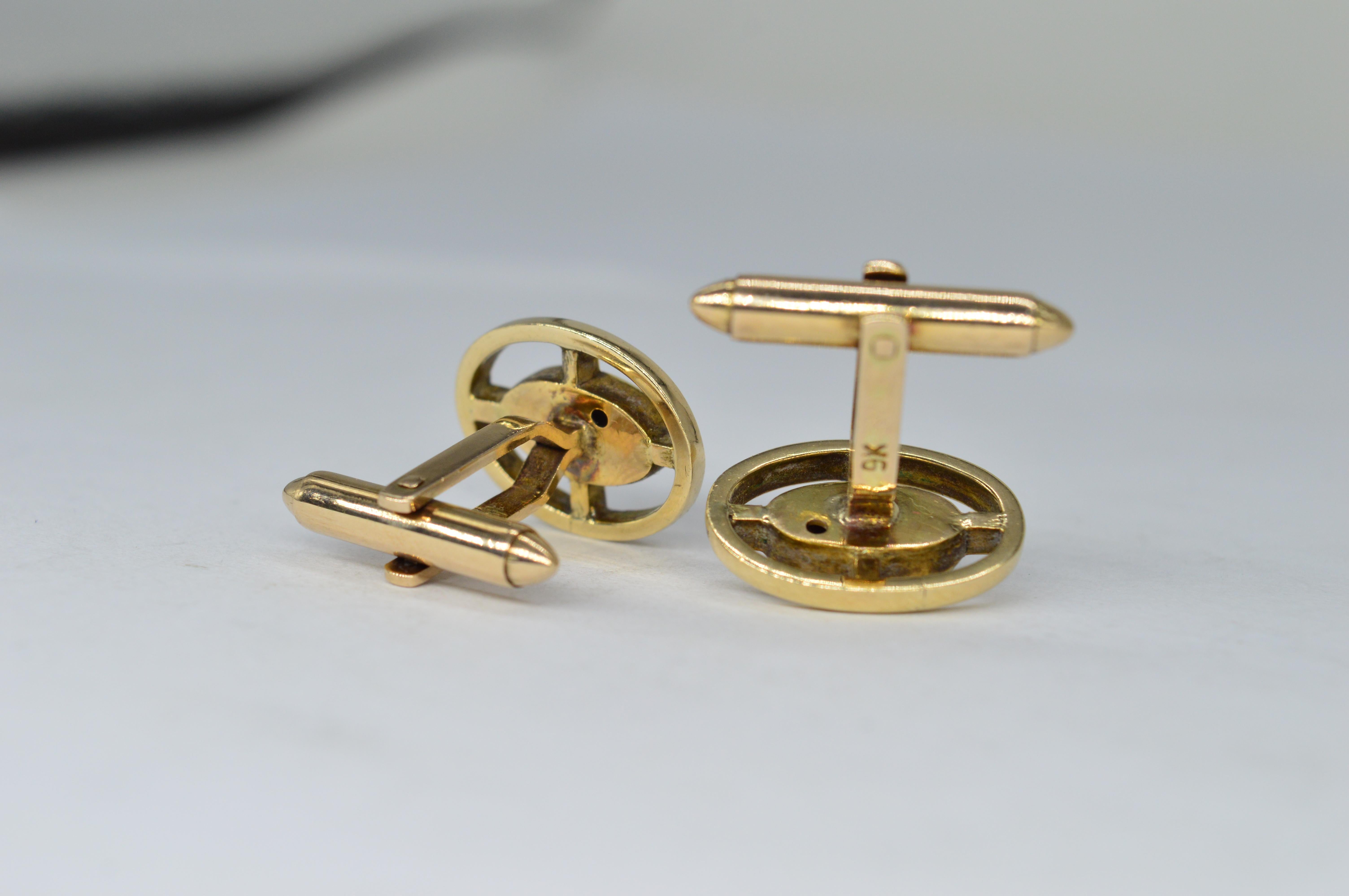 Women's or Men's Vintage 9k Gold Opal Triplet Brutalist Art Deco Luxury Statement Gift Cufflinks For Sale