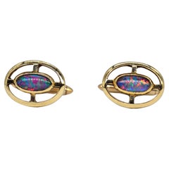 Vintage 9k Gold Opal Triplet Brutalist Art Deco Luxury Statement Gift Cufflinks